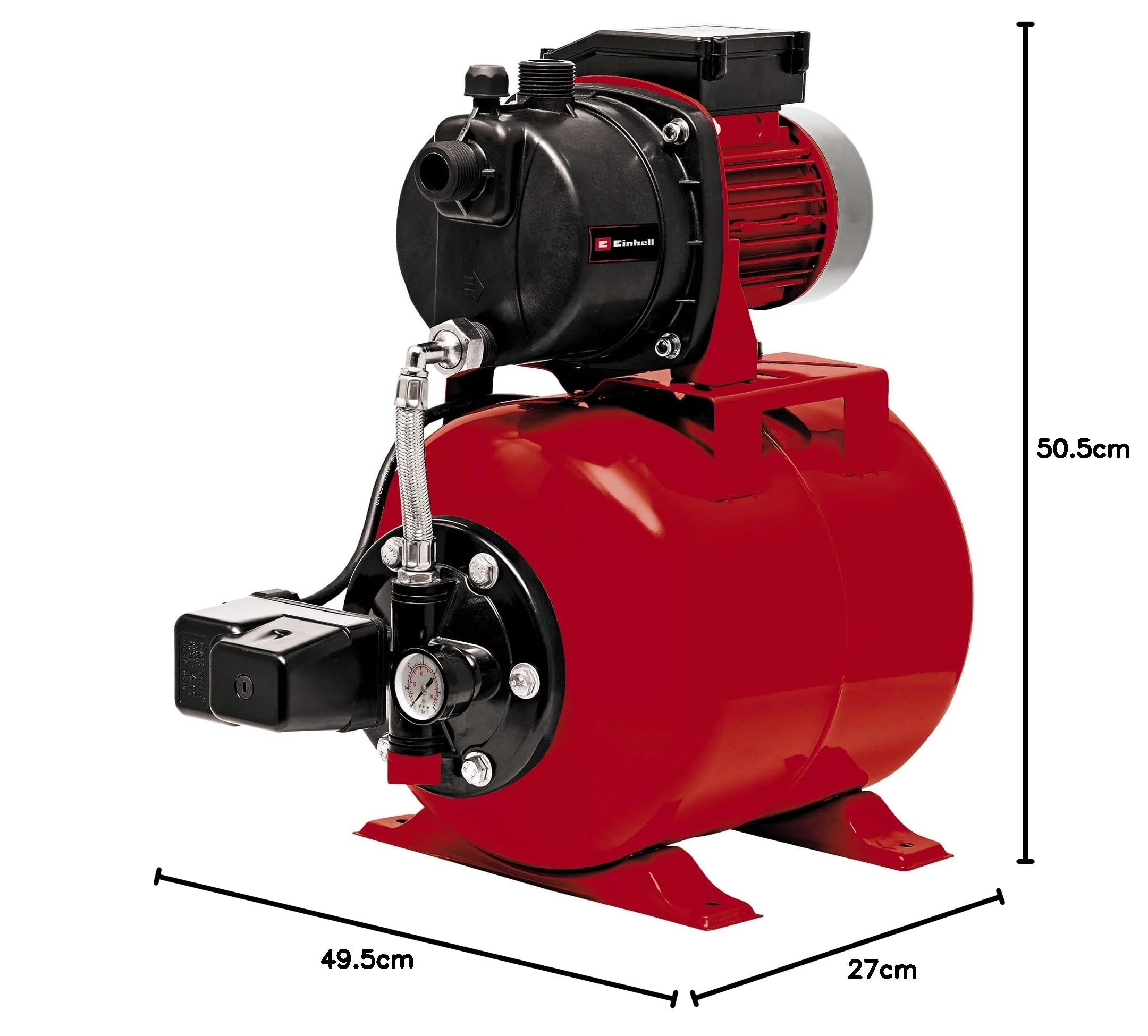 Einhell Hauswasserwerk GC-WW 6538 | 650 W | 3,6 bar | 3800 l/h Fördermenge | 36 m Förderhöhe | Druckschalter | Manometer | 20l Behälter