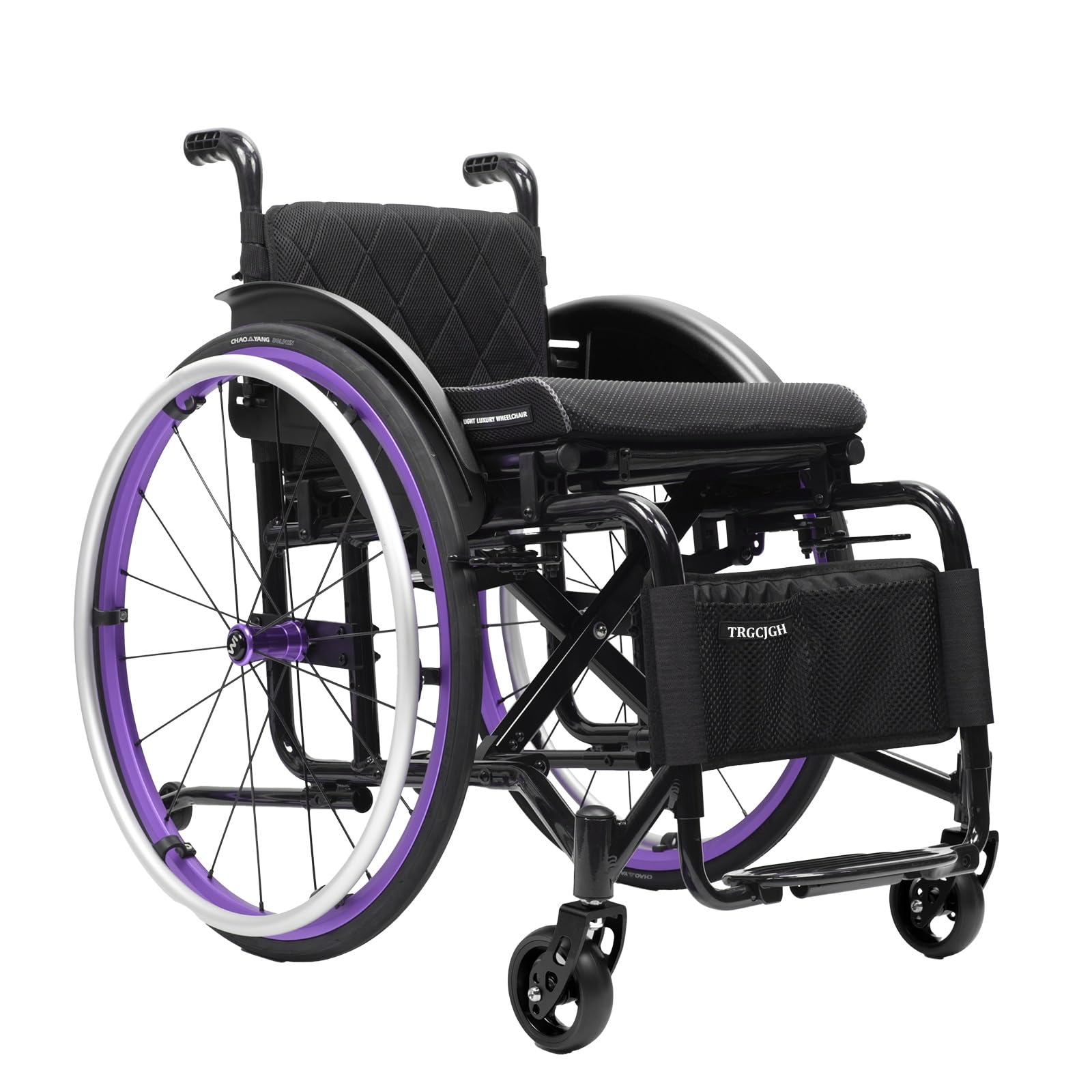Self-propelled Lightweight Folding Wheelchairs, Aluminum Alloy Boarding Travelling Wheelchair with Handbrakes(Purple,14.9in Seat Width)