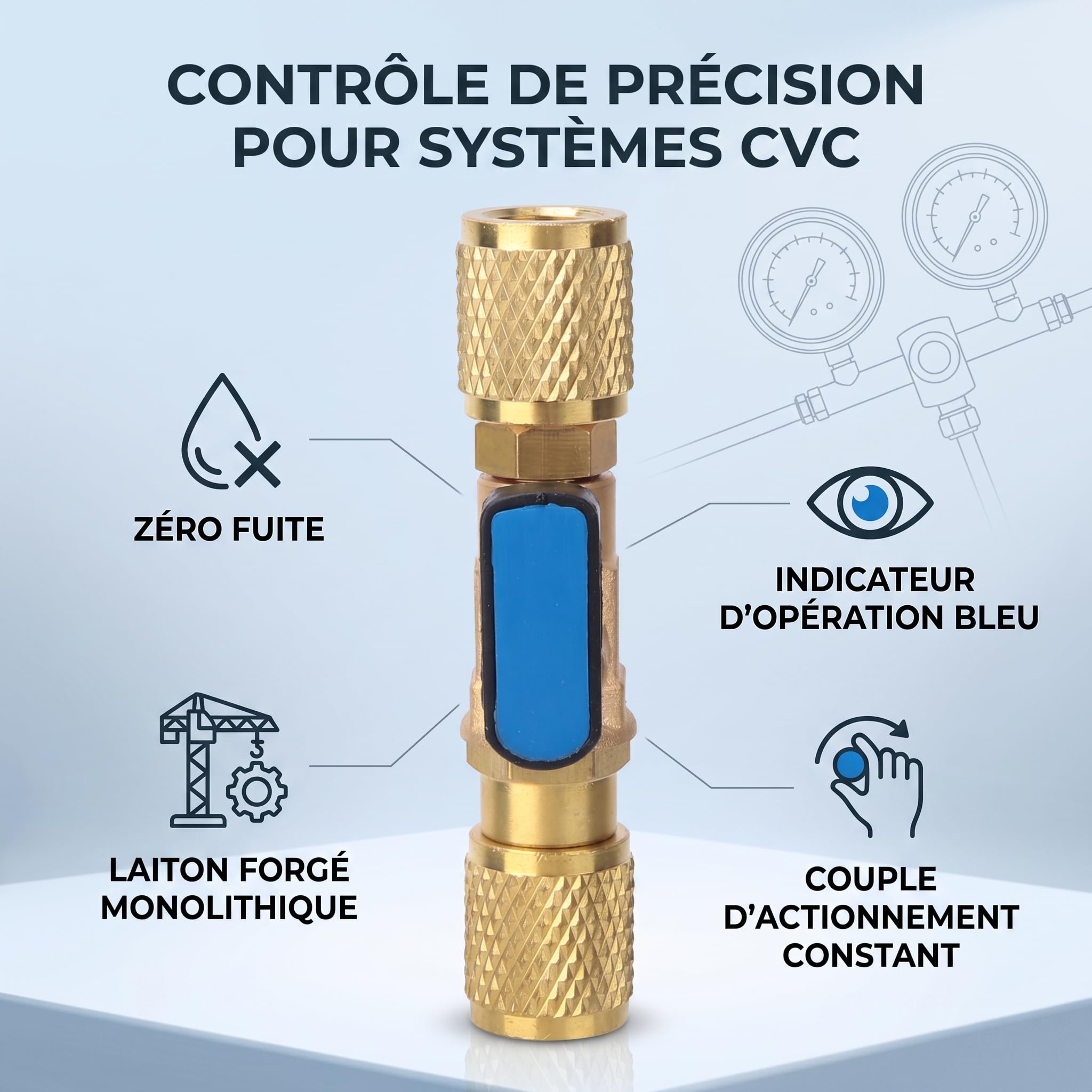 Robinet à Tournant Sphérique Réfrigérant Laiton G1/4'' pour Systèmes de Climatisation Professionnels Outil d'Arrêt Étanche avec Adaptateur Intégré pour Techniciens en Réfrigération