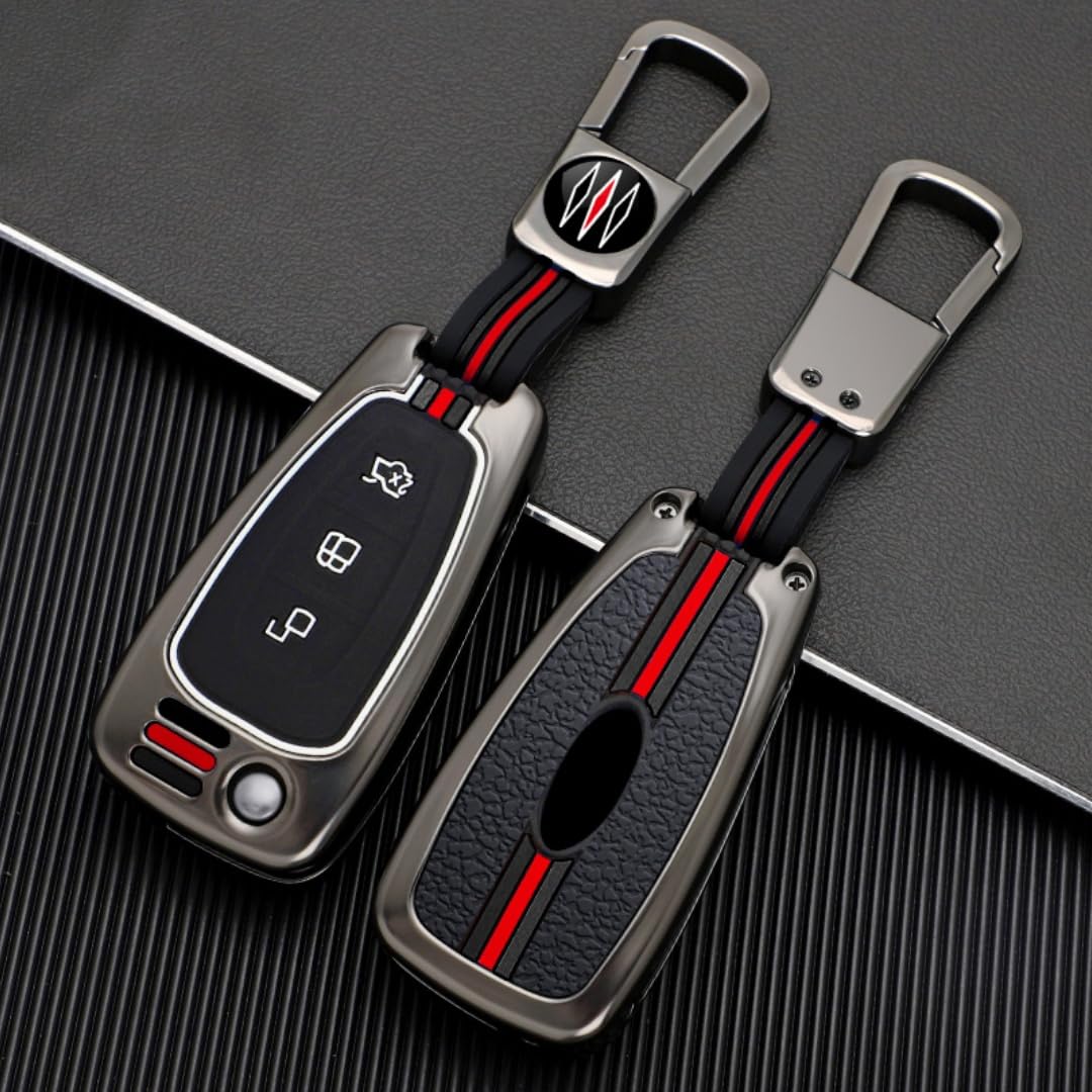 Happyit ABS carbon shell siliconen autosleutel beschermhoes sleutelhanger voor Ford Focus Mondeo Edge Fiesta Kuga MK4 Fusion Escort Ecosport (E koolstofvezel zwart