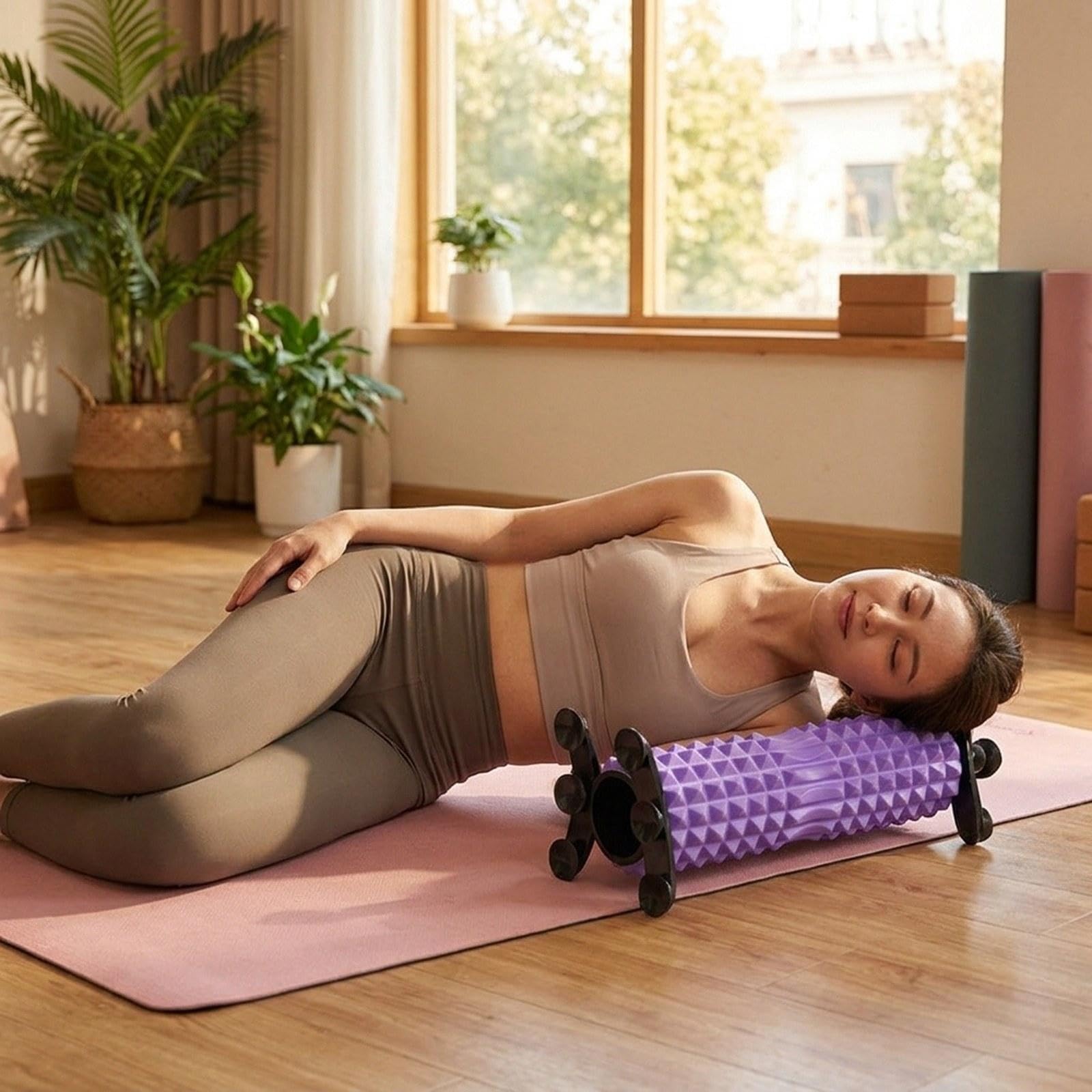 Perfeclan Rodillo Espuma Fitness Ejercicio Pilates Masaje Muscular Profundo EVA PVC Estable Resistente Adecuado para Relajación Muscular Entrenamiento