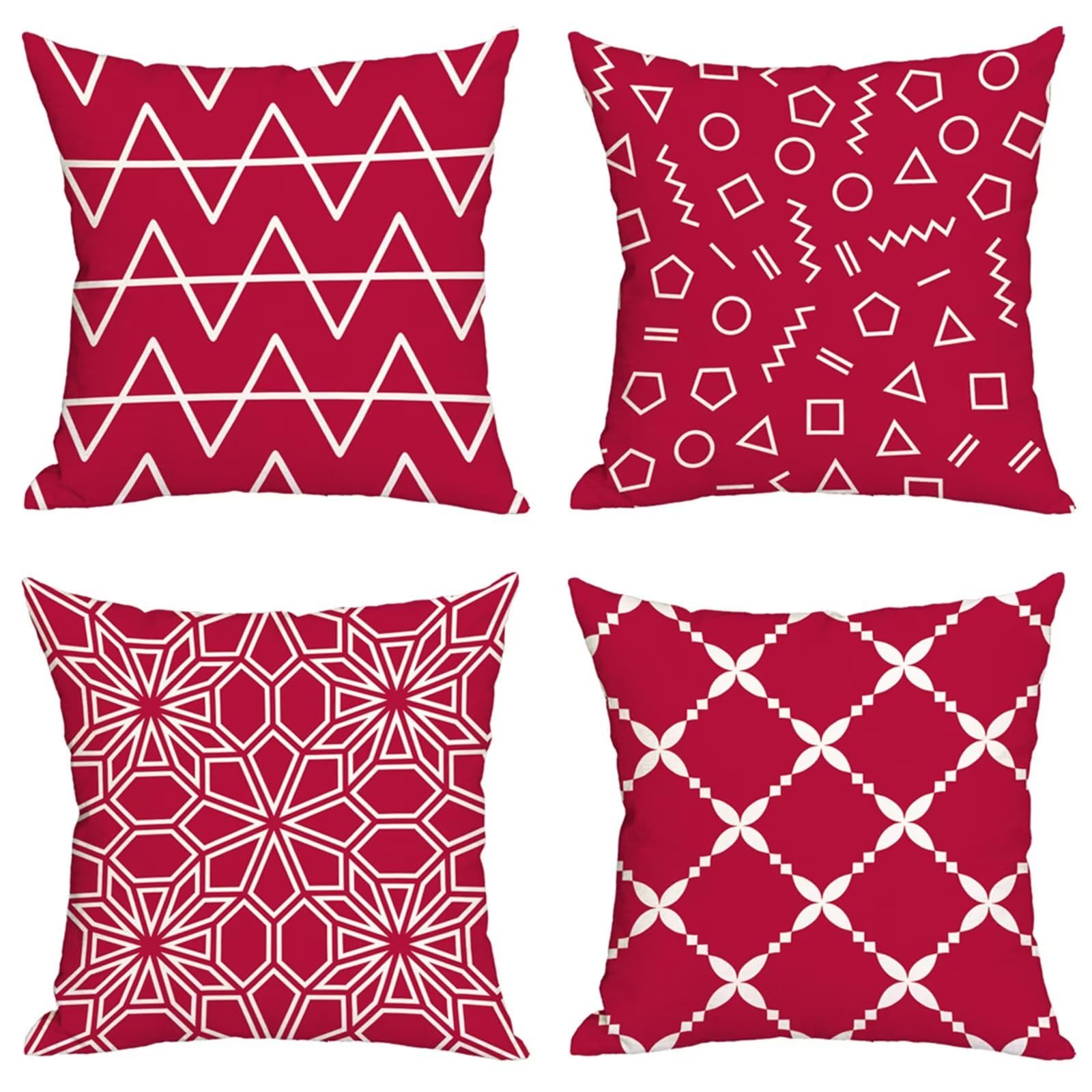 Set di 4 Fodere per Cuscini 75x75cm,cuscini per divano Fiore geometrico rosso Giardino Esterno Fodere per Cuscini Decorativi Lino Quadrate per Cuscino,per Casa Soggiorno Camera da Letto Divano YG1128