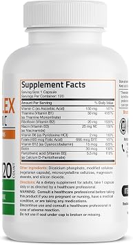 مركب Bronson Vitamin B مع فيتامين C - صحة المناعة ، دعم الطاقة & أمبير ؛ دعم الجهاز العصبي - غير معدّل وراثيًا ، 120 كبسولة نباتية