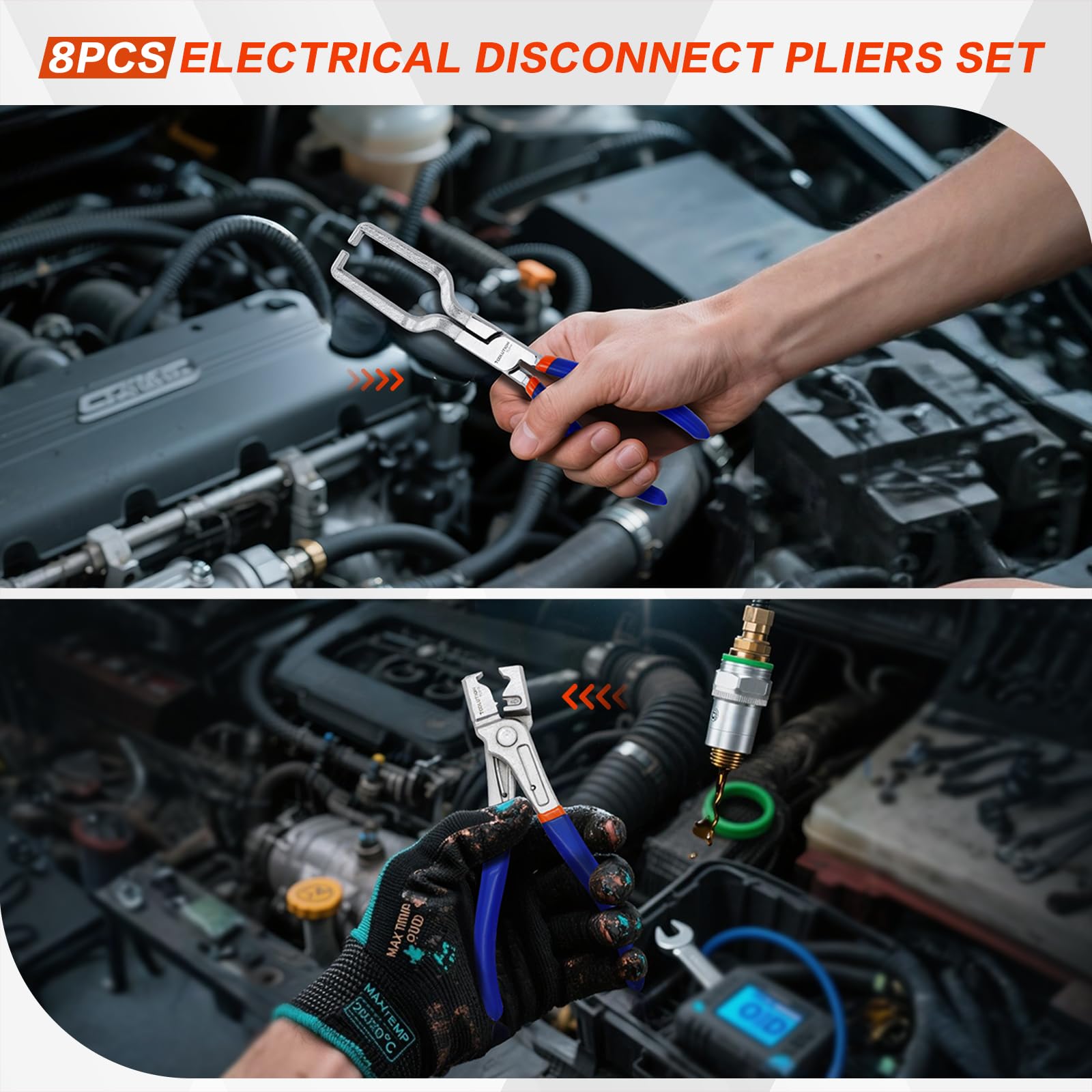 TOOLUTION 8-Piece Hose Clamp, Fuel Line, Electrical Disconnect Snap Ring Pliers Kit with Internal External Circlip Pliers - Image 3