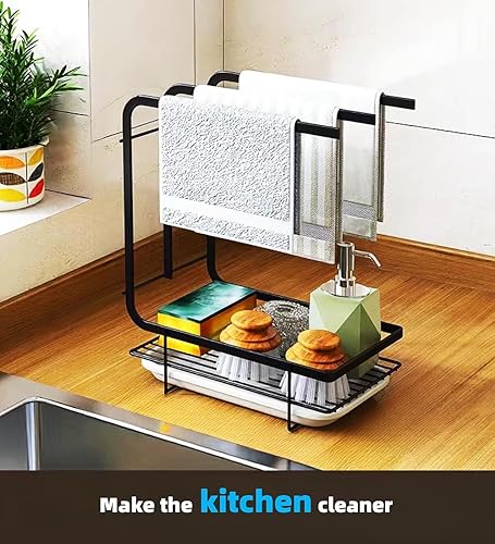 Miniatura 9 de Soporte de esponja para fregadero de cocina con 4 ganchos, organizador de fregadero de cocina para cepillo de esponja, jabón, paño de cocina,