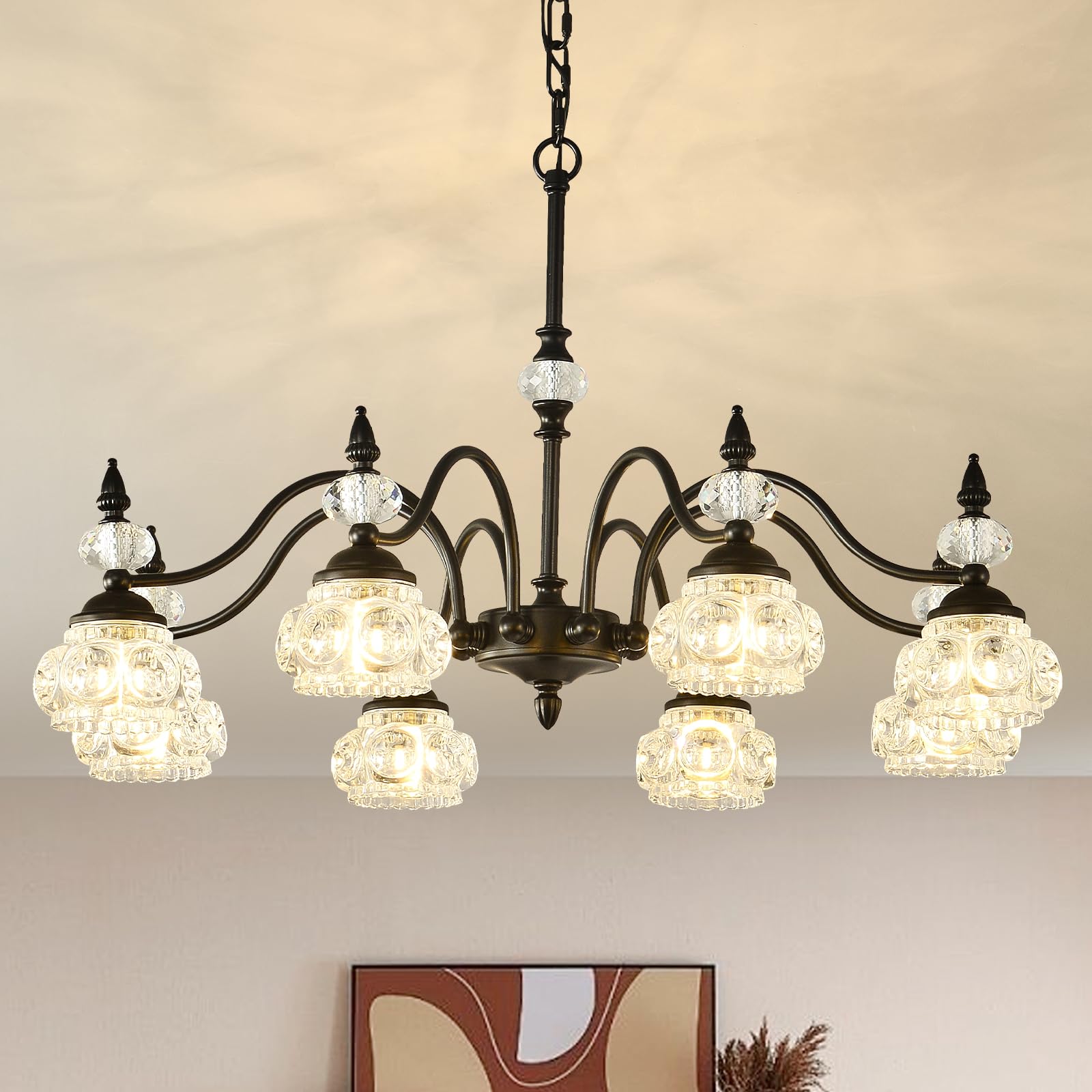 TESTOYS Vintage Black Crystal Chandelier for Dining Room 30