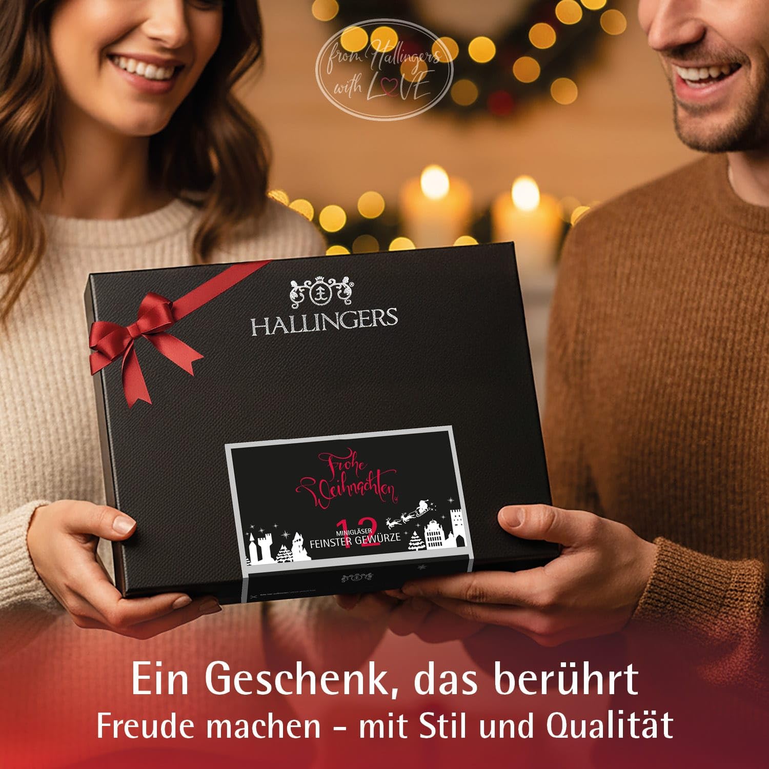 Hallingers Genuss Manufaktur Gewürz Weihnachts-Geschenk-Set - 12 Gewürze aus aller Welt in wertiger Geschenkbox mit Rezept-Booklet "Frohe Weihnachten", Weihnachten für Frauen Männer