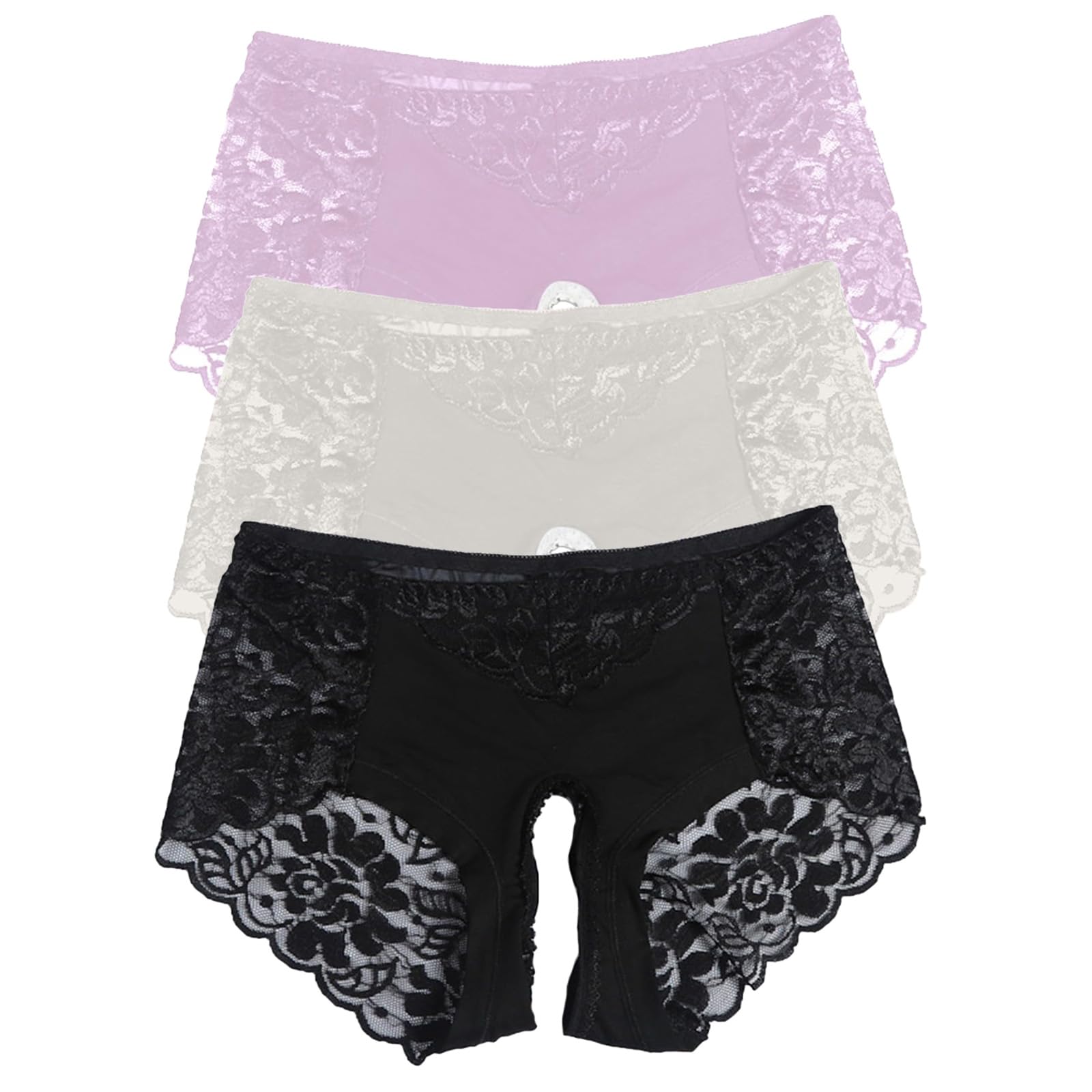 CENYINVEFI Women Lace Panties Floral Lace Briefs Mesh Hollow Out G-String Thongs T-back Underwear 3 Pack