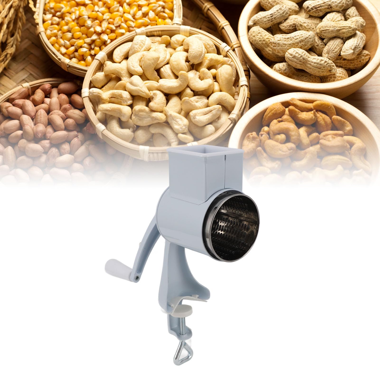 Molinillo de Grano Manual, Molinillo de Grano de Manivela Extraíble de Acero Inoxidable de Aleación de Aluminio con Abrazadera de Mesa para Especias, Pimienta, Maíz (Estilo 2)
