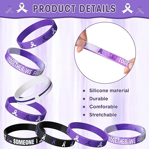 Miniatura 3 de Pulseras de silicona con cinta morada, pulseras de silicona con esperanza, fortaleza, fe, coraje, concientización sobre la salud, unisex, para