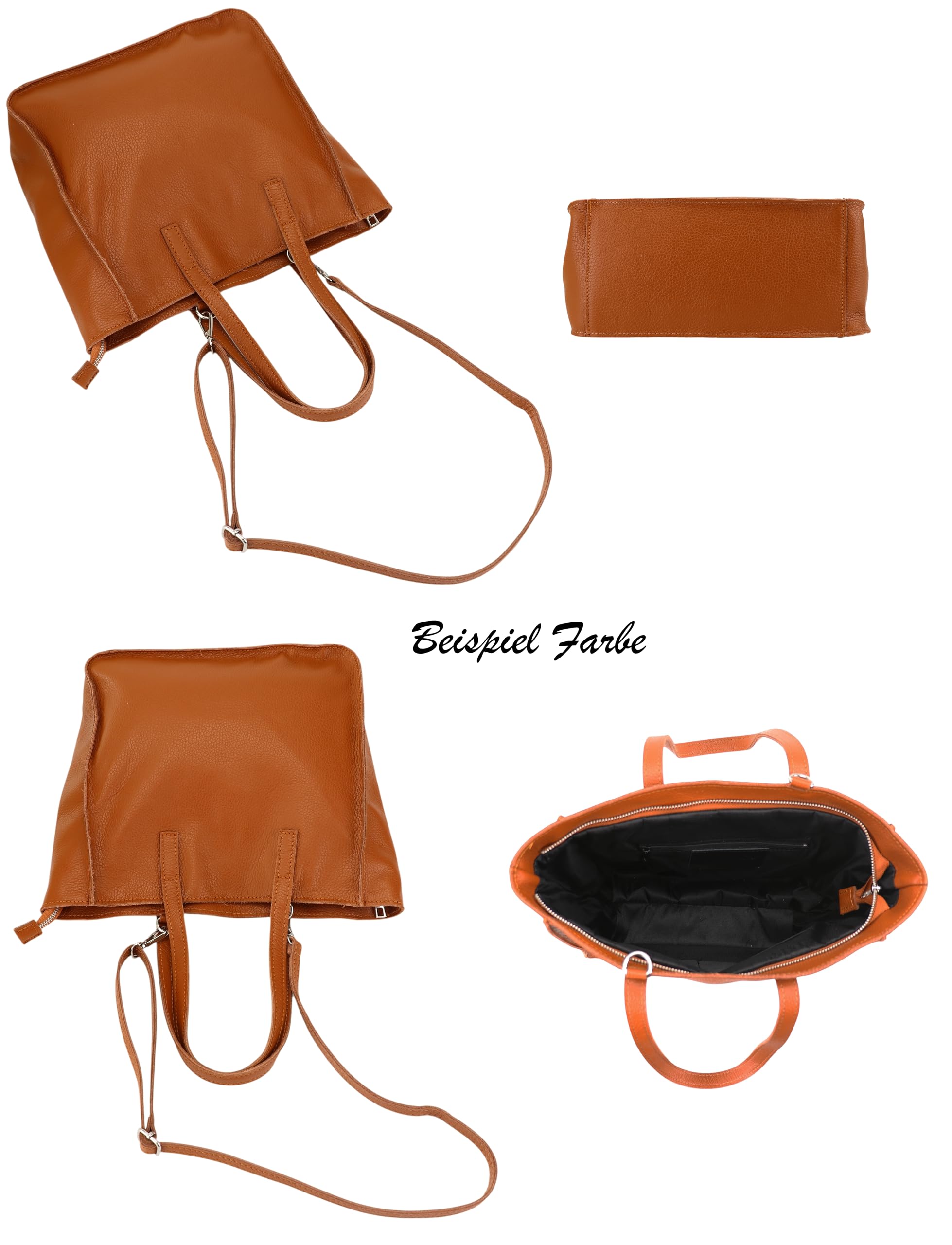 Lili G555 Sac à main en cuir véritable pour femme - Taille moyenne avec bandoulière - Sac à main avec fermeture éclair et compartiment intérieur - 37 x 13 x 29 cm