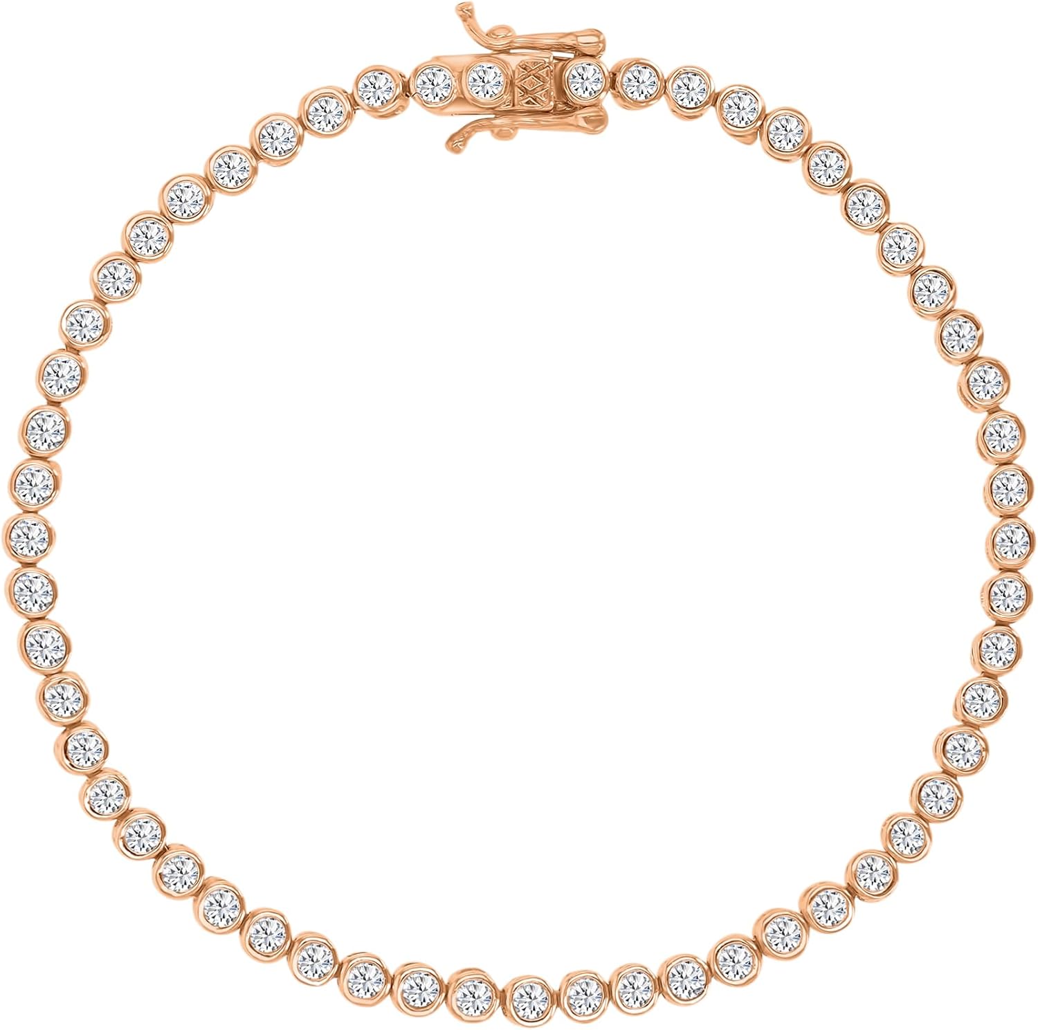 14K Gold Plated Solid 925 Sterling Silver 2mm Round Cut Bezel Set Cubic Zirconia 7" Tennis Bracelet For Women
