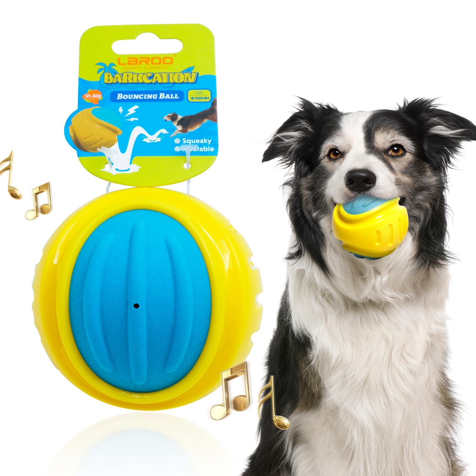 LaRoo Interactive Dog Ball, High-Bounce Squeaky Fetch Balls for Dogs Floating Water Pet Toys, Dog Chew Toys Relieves Anxiety