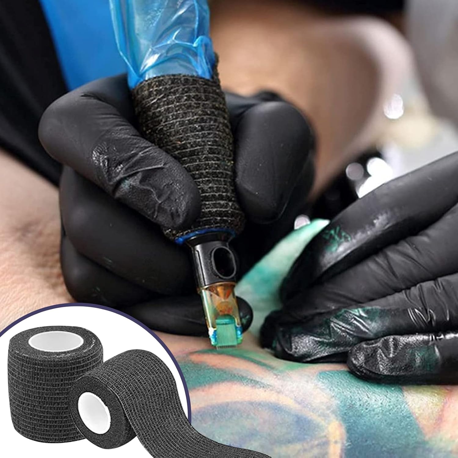 Tattoo Grip Tape, Beoncall 8pcs 2"x 5 Yards Tattoo Grip Cover Wrap Black Disposable Self Adhesive Cohesive Bandage Tape Handle Grip Tube for Tattoo Machine Grip Accessories, Sports Bandage : Beauty & Personal Care