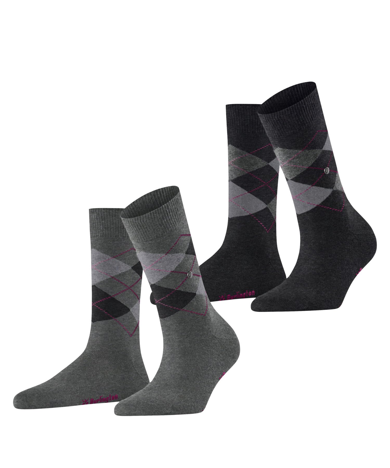 Burlington Women's Grey Light Melange 3390 Everyday Argyle W So Cotton Patterned 2 Pairs Socks, 3.5-7