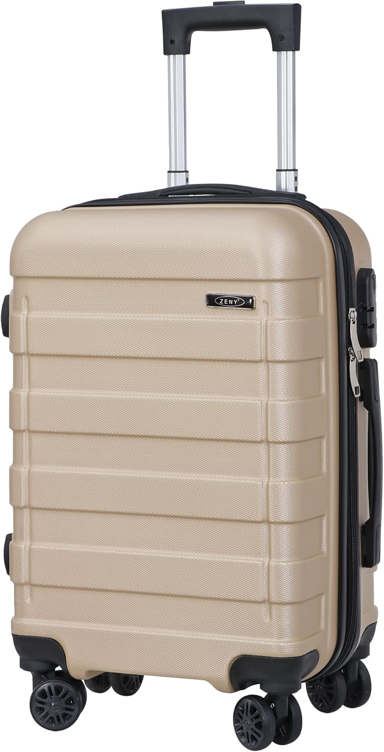 ZENY Hardside Expandable Spinner Luggage Suitcase Lightweight Travel Luggage with Double Spinner Wheels, Carry-On 21 Inch (Champagne)