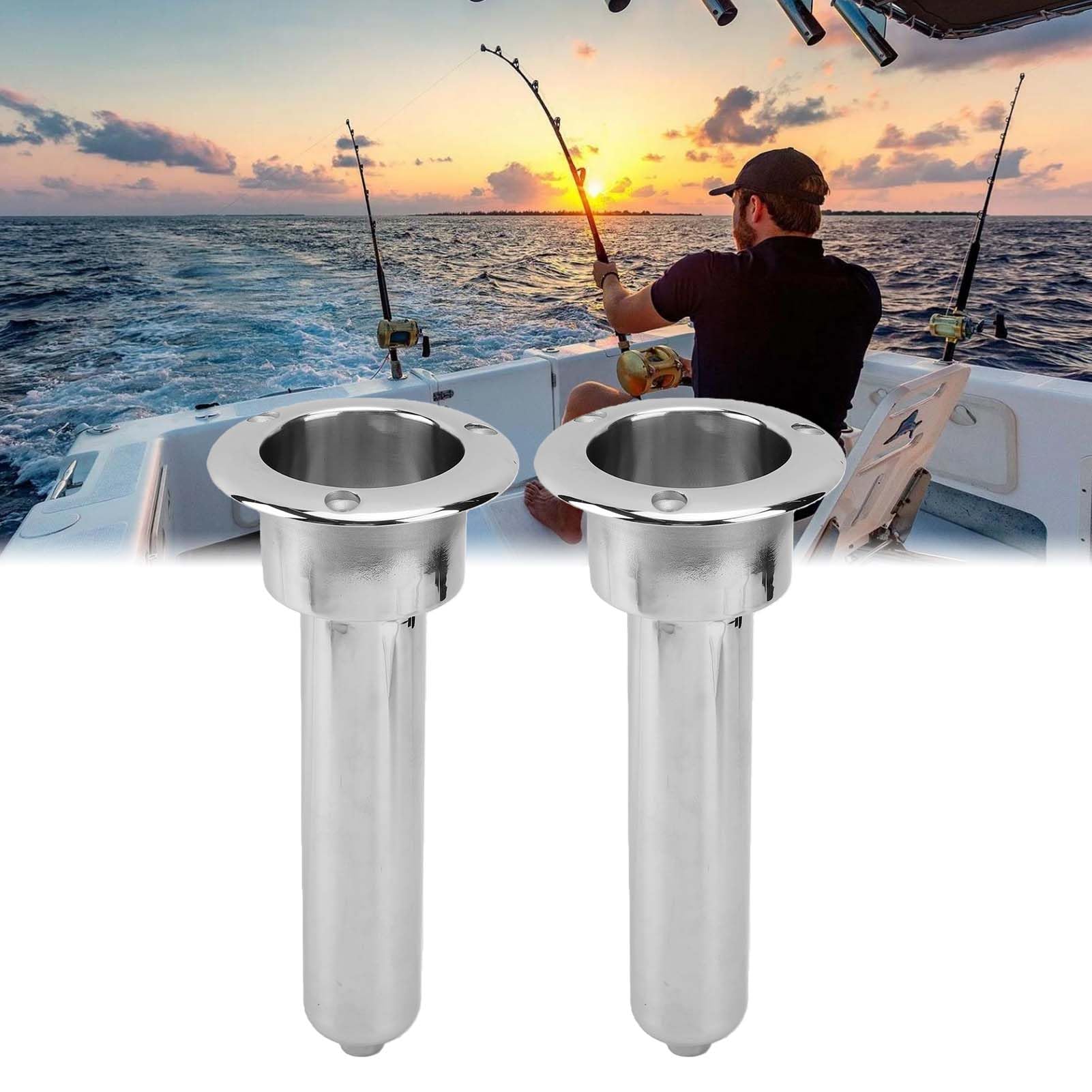 Luocute Portacanna da Pesca da Barca a Incasso, Supporto per Canna da | Acciaio Inox 316 Lucido, Testa da 78 Mm, Flangia 0/15/30°, Fori e Fermo