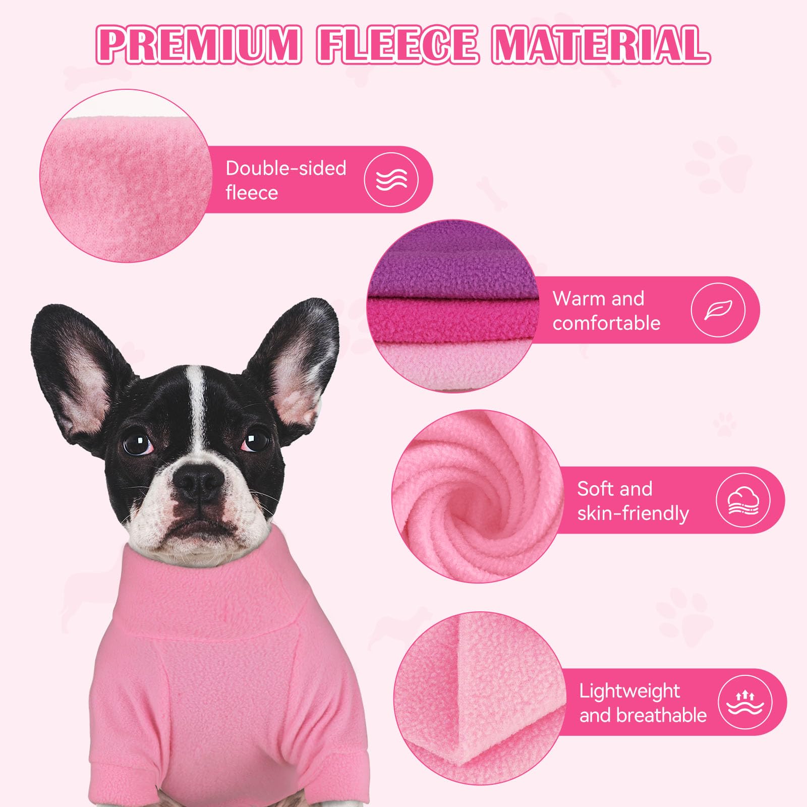 Paquete de 3 suéteres para perros medianos, suéter de forro polar para perro, cuello alto, sudadera suave y cálida para perro, ropa para perro, tamaño mediano, para perros y niñas (rosa, rosa intenso