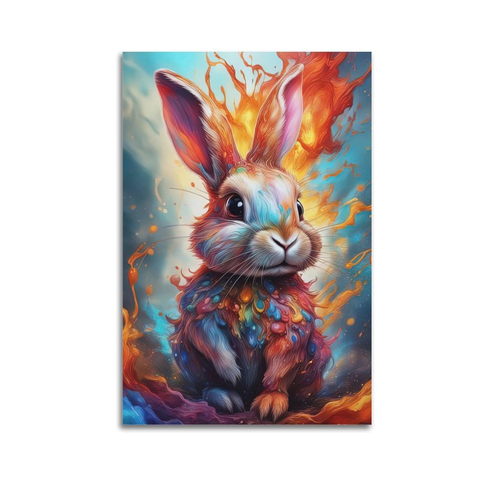 WZKTCL Animal Poster Flaming Rabbit Poster Decorative Painting Canvas Wall Posters And Art Picture Print Modern Family Bedroom Decor Posters 24x36inch(60x90cm)