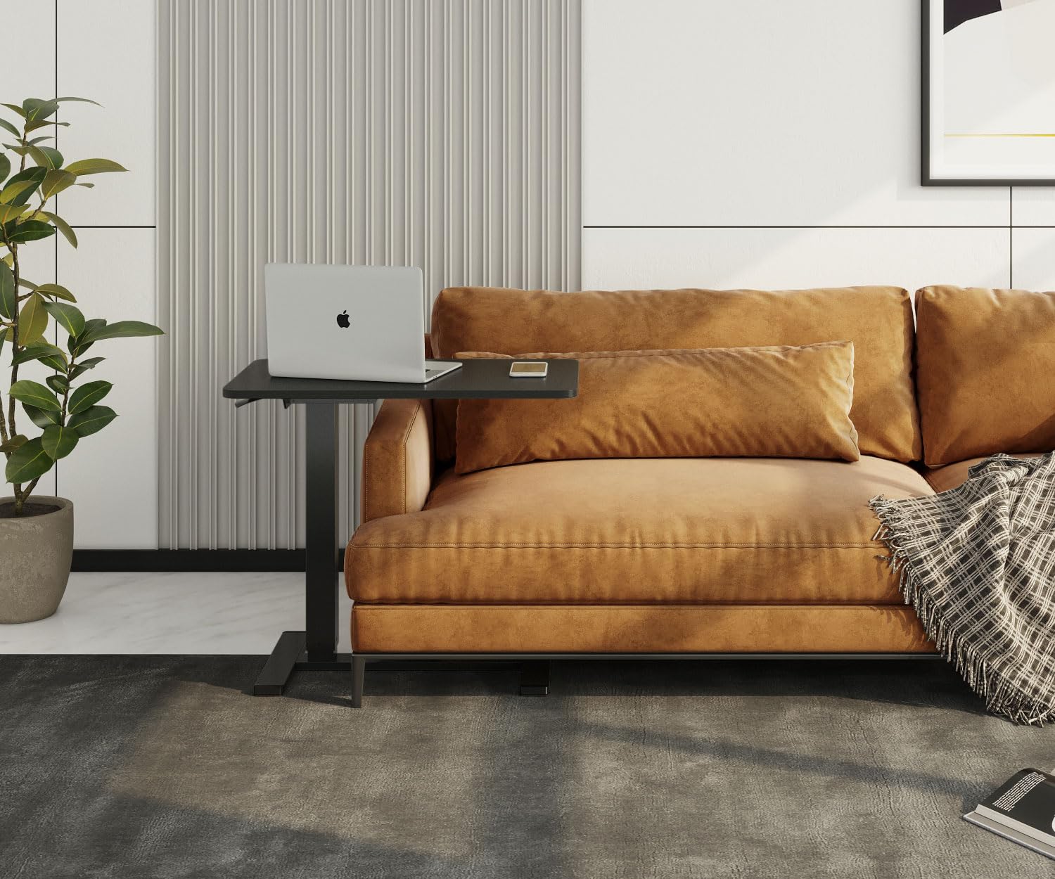 ESMART EACM-121BB 71 x 40 cm Nero - Tavolino mobile regolabile in altezza pneumaticamente in continuo 64-99 cm su ruote per divano, letto, cameretta e home office
