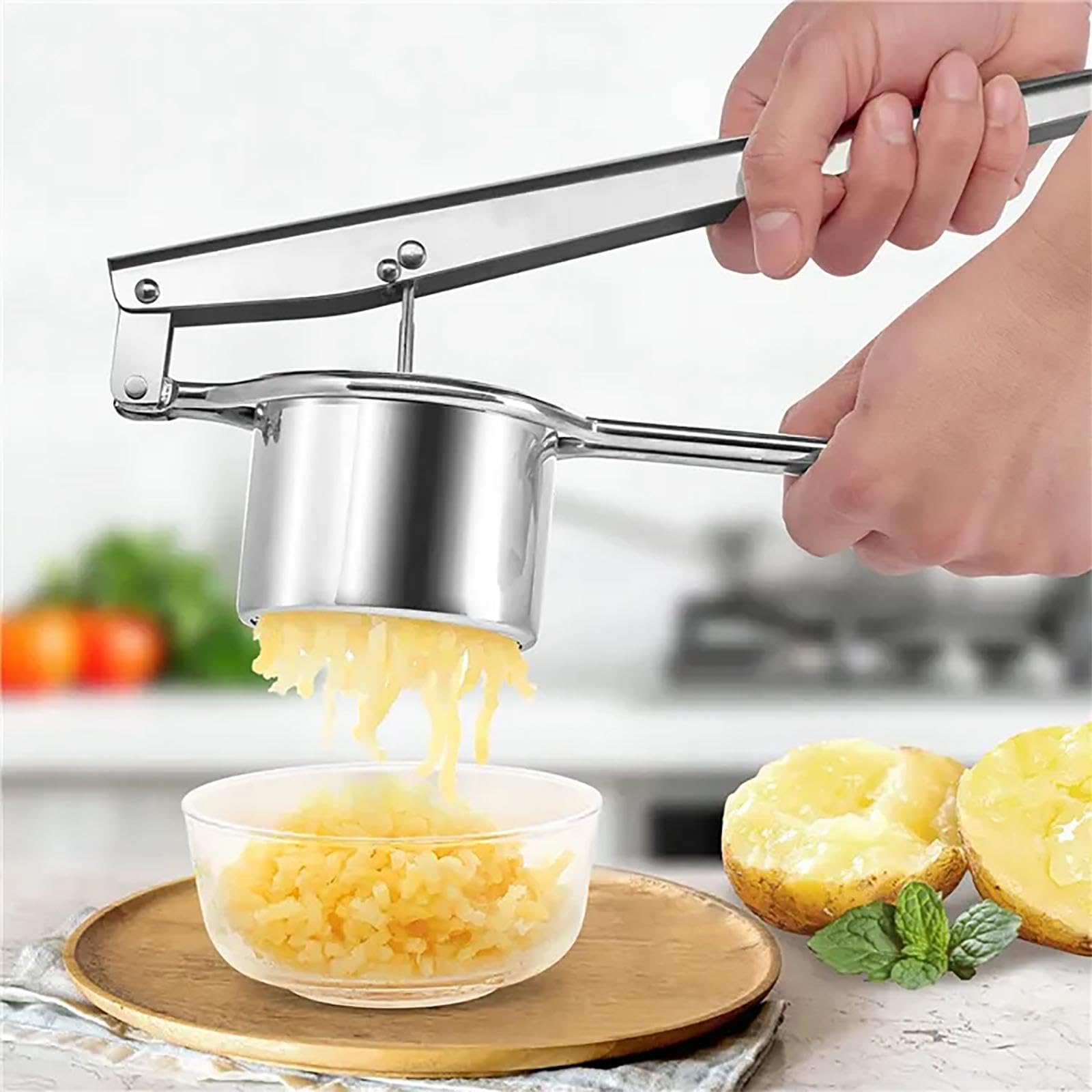 Manuelle Kartoffelpresse, Kartoffelstampfer aus Edelstahl, Kartoffelstampfer, Küchenwerkzeug, Reispresse für Kartoffelpüree, Kartoffelpüreestampfer