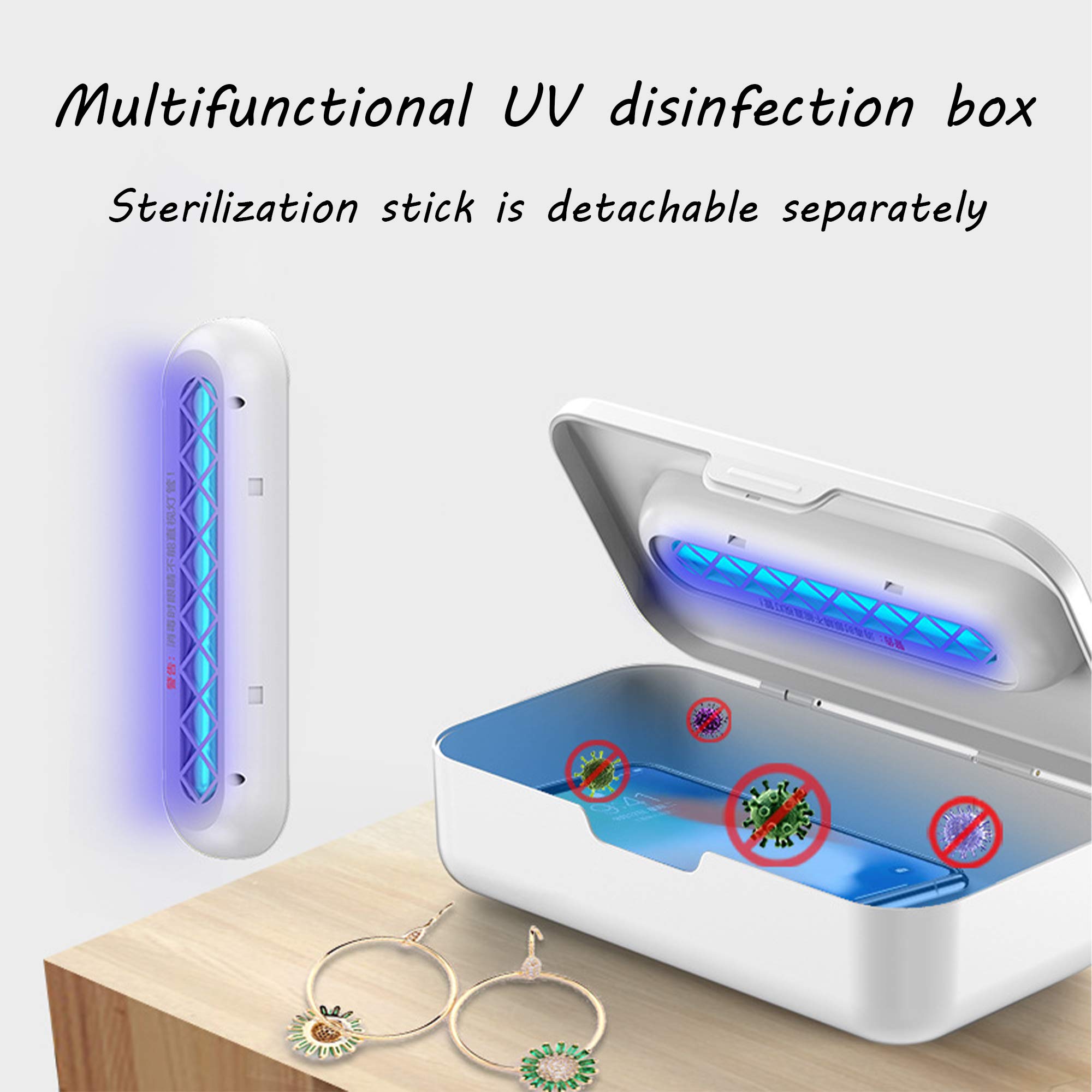 Scatola Disinfettante Luce UV Portatile Sterilizzazione con Ozono Ultravioletti Bacchetta Disinfettante UV Rimovibile, per Cellulare, Strumento Pulizia Cosmetica,Bianca