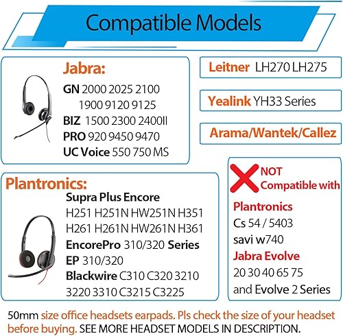 Miniatura 2 de Almohadillas para auriculares Plantronics, repuesto para Plantronics HW251N HW261N HW510 HW520 Blackwire 3210 3220 3320 C320 C3225 Jabra PRO 920 930