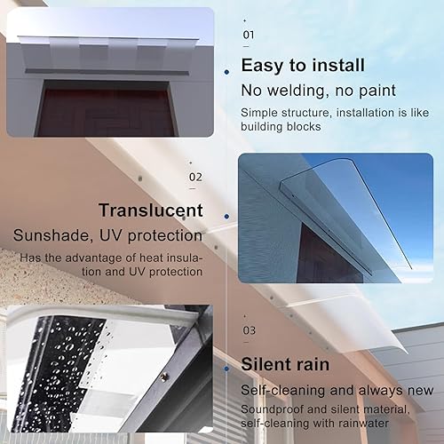 Miniatura 6 de TADIBU Toldo transparente para puerta, toldo invisible para puerta delantera, porche, patio, techo, ventana, protección contra la lluvia y la nieve,