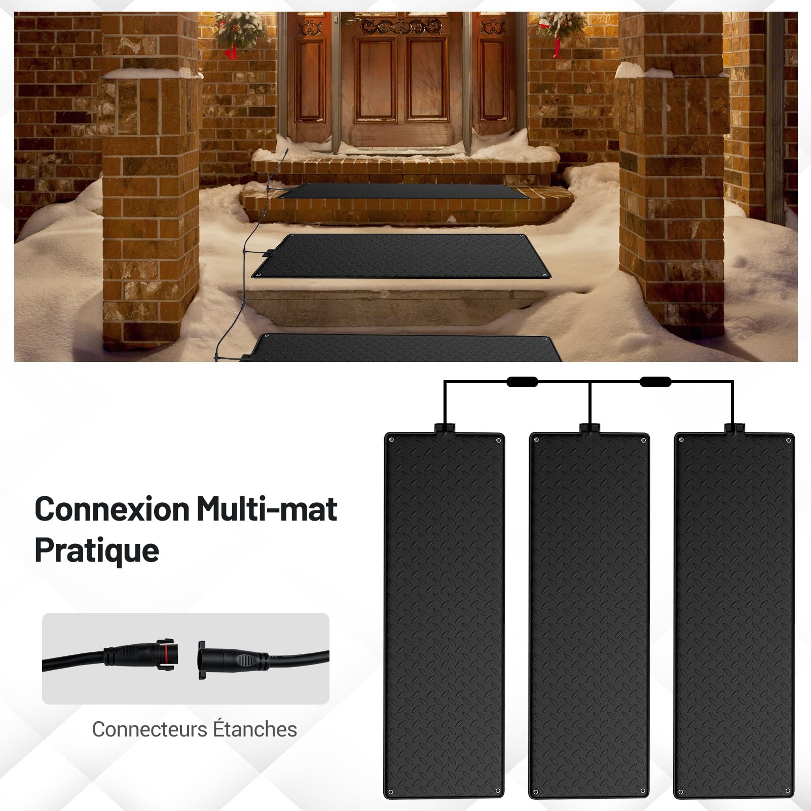 GYMAX Tapis Chauffant Électrique pour Fonte de Neige et Glace Extérieur, Antidérapant et Connectable, Vitesse de Fonte 5 CM/H, pour Entrée et Escaliers (sans Cordon d'alimentation)