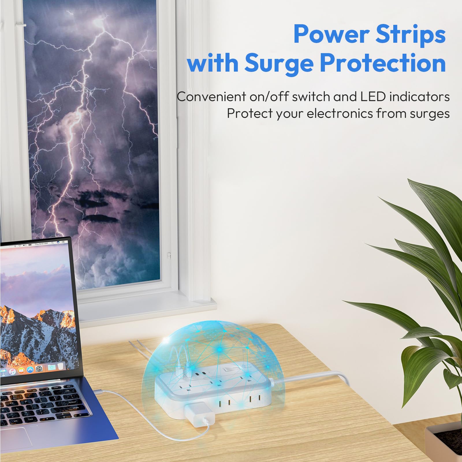 Extension Cord 15 ft, Surge Protector Power Strip with 6 Outlets 4 USB Charger(2 USB C Port), Flat Plug Outlet Extender Long Cord, Protection for Indoor, Home, Office Supplies, Dorm Room Essentials — Amazon image 6
