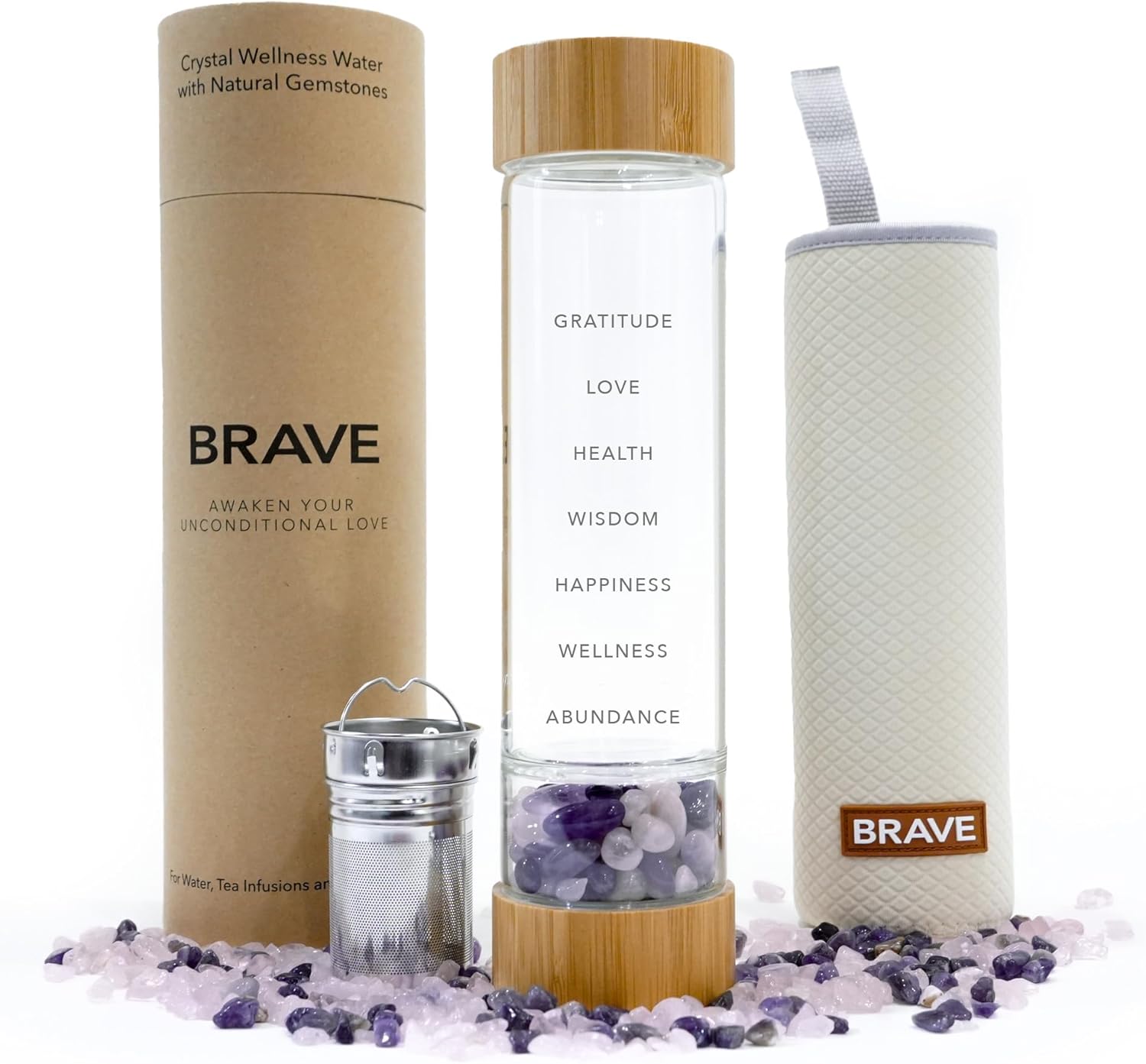The Brave Soul Crystal Water Bottle, Slim Crystal Water Bottle Tea Infuser, Double