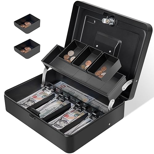Cash Box Key Lock on Top, 11.8L x 9.5W x