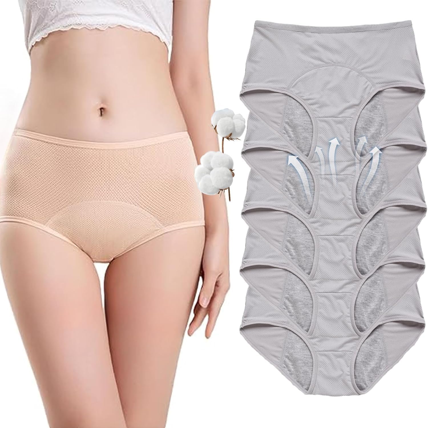 Culotte Fuite Urinaire Femme Lavable, Sous-Vêtements Anti-Fuites Drywear Pour Femmes, Culotte Incontinence Taille Haute De Plus De 60 Ans Culottes Et Réutilisables En Coton (Gris-5Pièces,XXL)