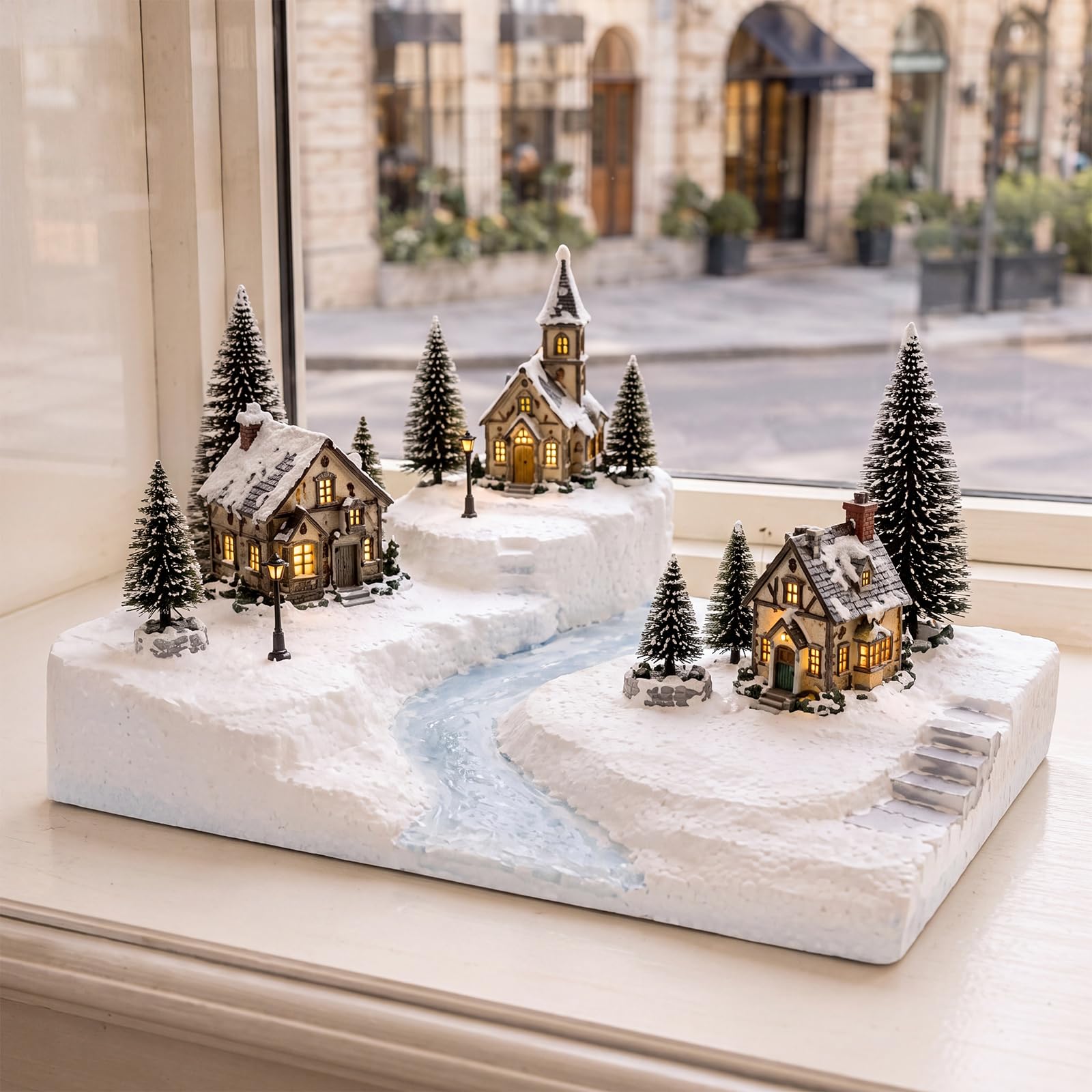Pangda Lot de 10 présentoirs de village de Noël assortis en blocs de mousse