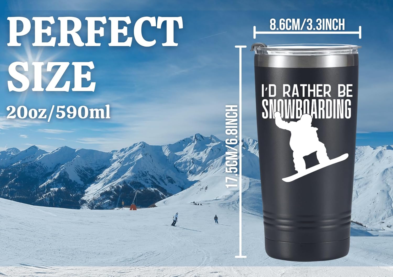 Onebttl Cool Gifts for Snowboarders, Snowboarding Gifts Stainless Steel Tumbler With Lid 20OZ, Snowboard Gift for Men on Birthday, Christmas - Black -01Rather - Image 3
