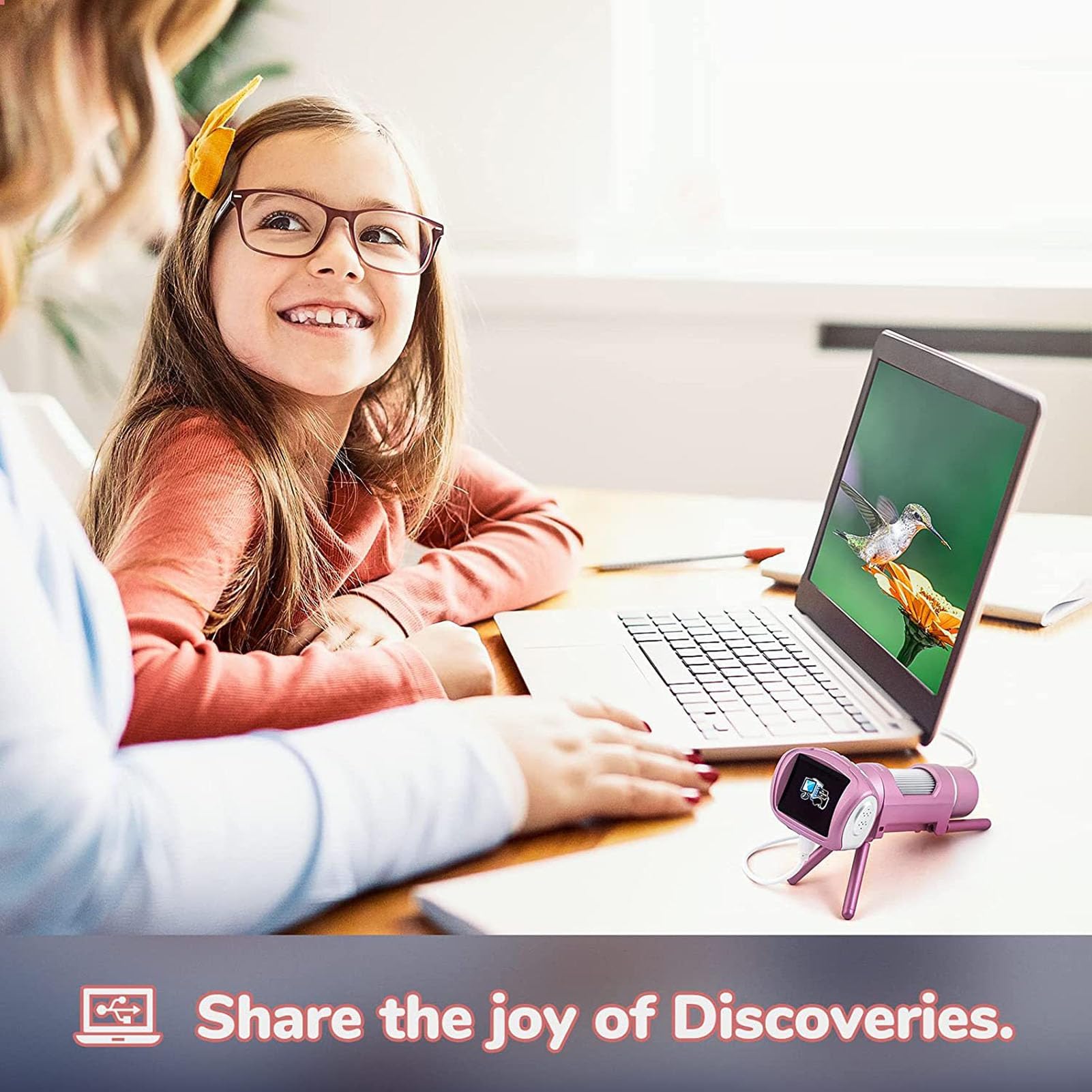 Haofy Microscopio de Bolsillo para Niños con Pantalla de 2 Pulgadas con Cámara de 40 MP y 8 Luces LED Ajustables para Exploración Científica en Casa (Pink)