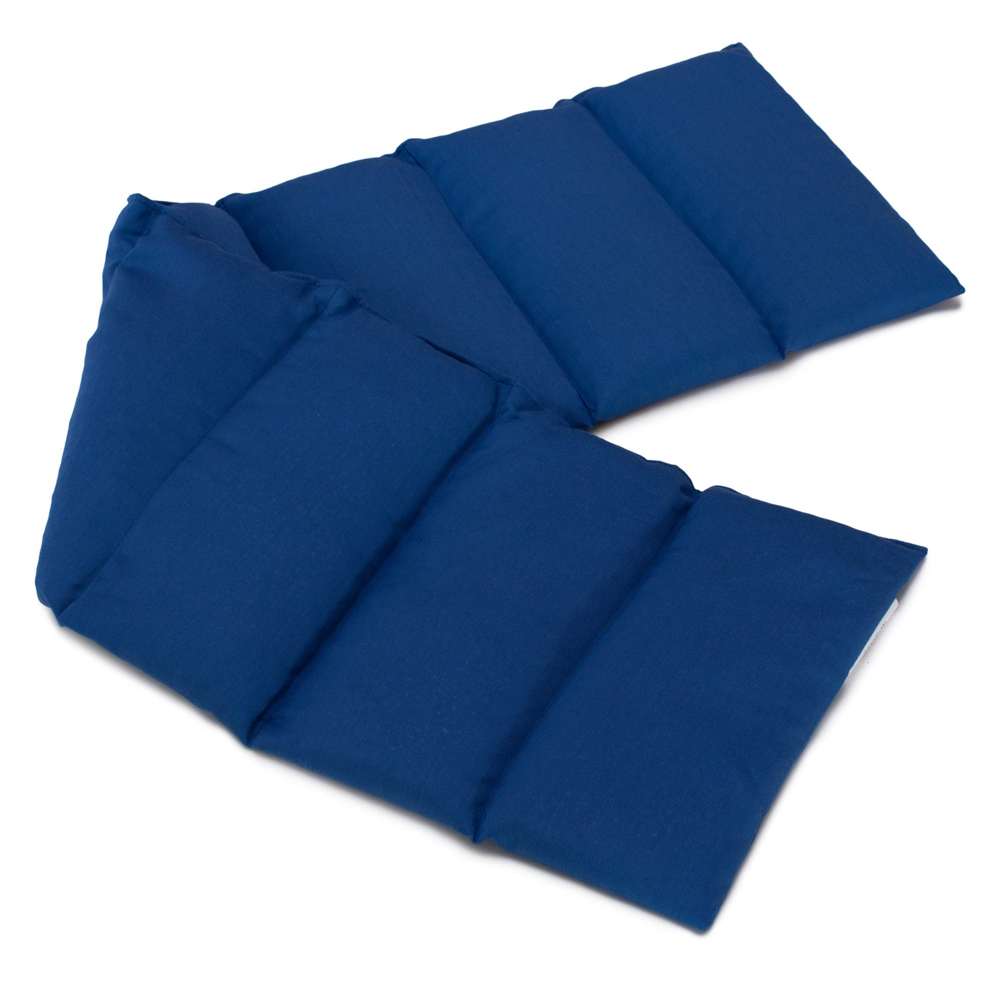 Cuscino con semi di lino, 75x20cm. Cuscino termico per forno, microonde e frigorifero. (Cotone Bio blu oscuro, diviso en 8 compartimenti)