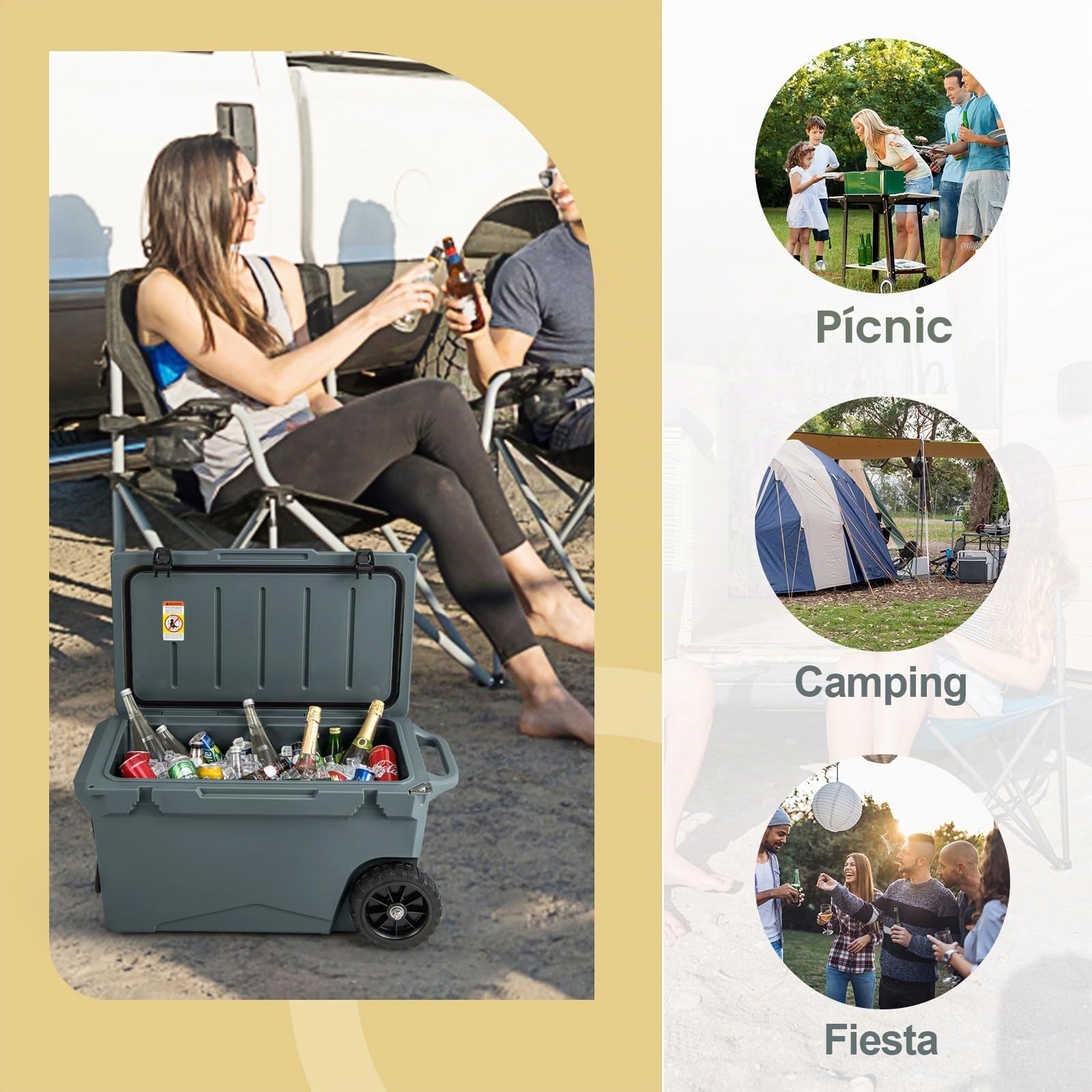 COSTWAY Enfriador Rotomoldeado, Hielera Portátil con Portavasos Integrados, Abridor de Botellas, Retención de Hielo Durante 5-7 Días, a Prueba de Fugas para Camping, Picnic, Pesca