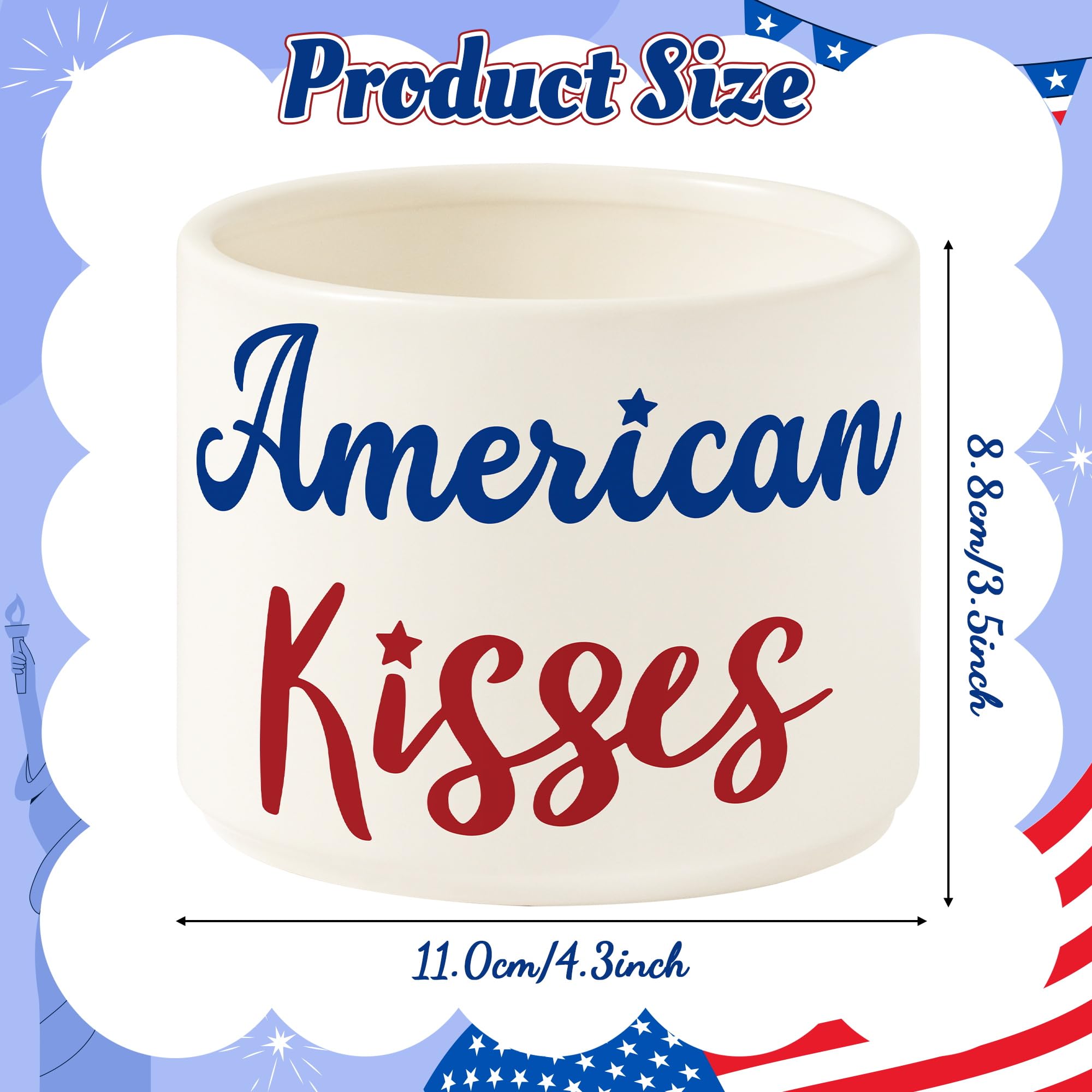 FoszaSzept Patriotic 4th of July Candy Dish, Independence Day Mini Ceramic Candy Bowl Tiered Tray Decor, Snack Serving Bowl Party Favor Desktop Decoration For Home Kitchen Events(American Kiss)