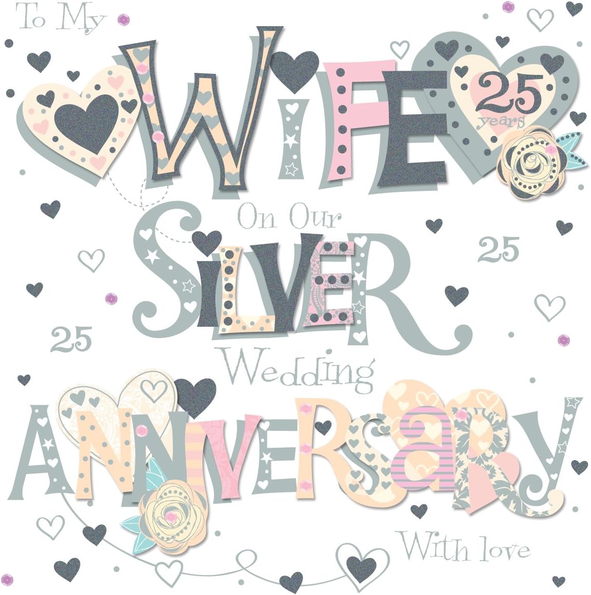 Wife Silver 25th Wedding Anniversary Greeting Card 8" Square Handmade Cards