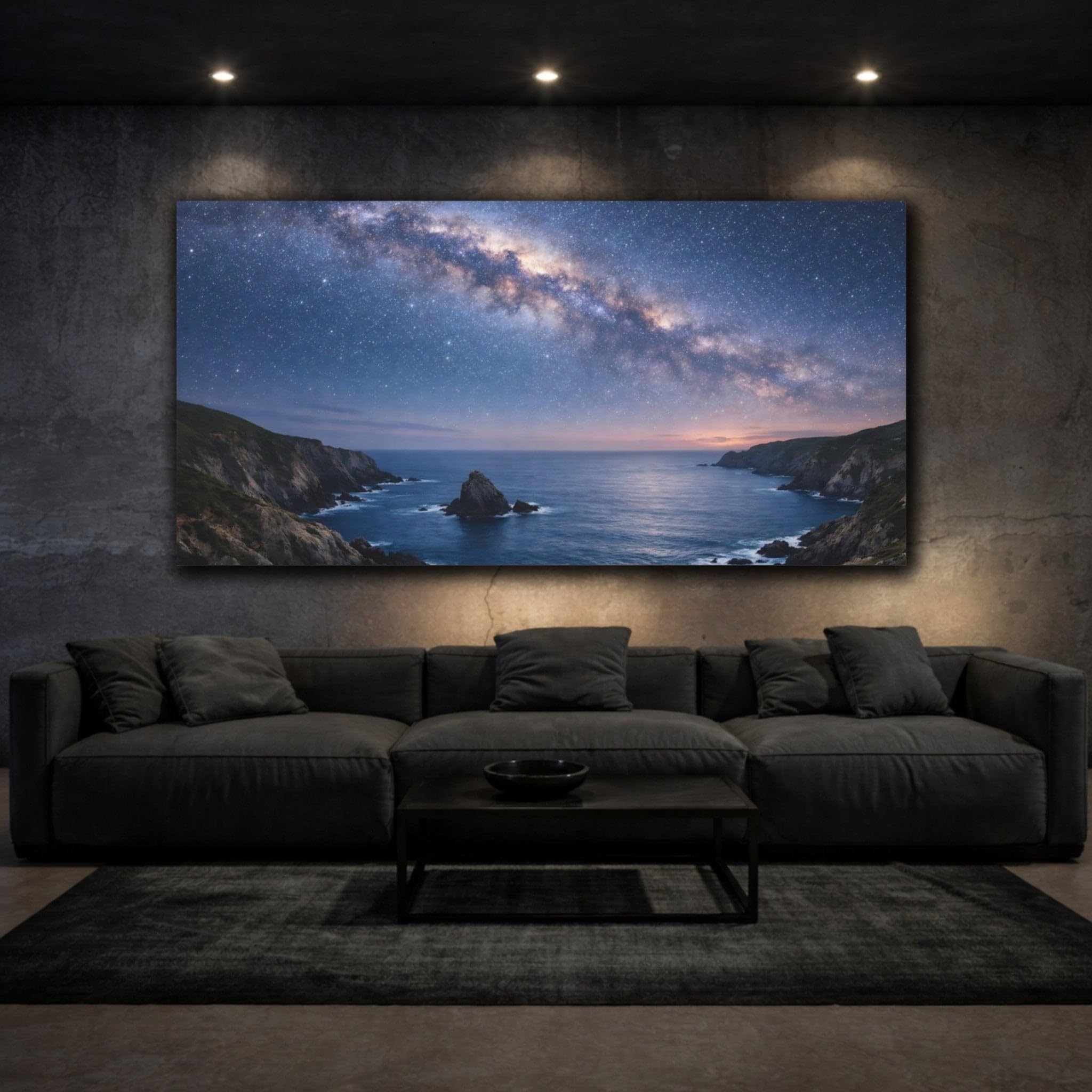 YESARTYES Nature Milky Way Blue Night Sky - Canvas Wall Art Print 40×20 inch (100×50 cm) - Horizontal / 1.25 inch (3 cm)