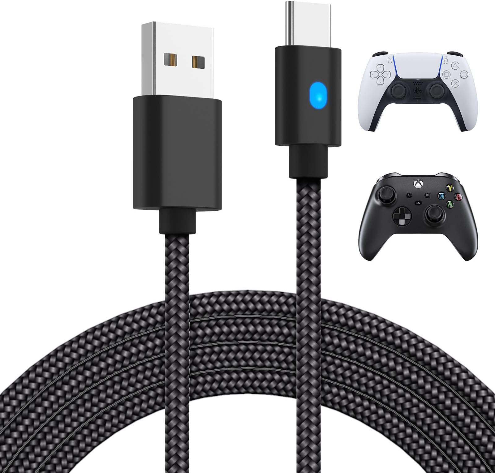 FASTSNAIL 3m USB C Fast Charging Cable Cord Wire for Home & Car Compatible with Xbox Series X S/Switch Pro Controller,Long Braided Charger Lead with Indicator for Nintendo Switch,and Type-C Devices