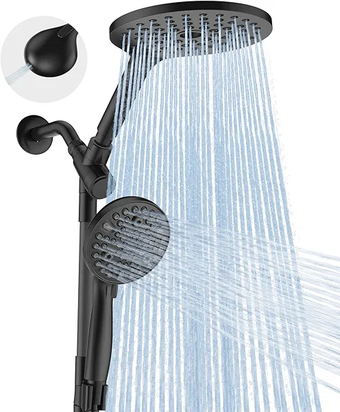 MakeFit Dual Handheld Shower Head Combo, 2-in-1 Rain Shower Heads System 8 Inch Rainfall Shower Head and 10 Modes High Pressure Hand Held Showerhead with Built-in Power Wash