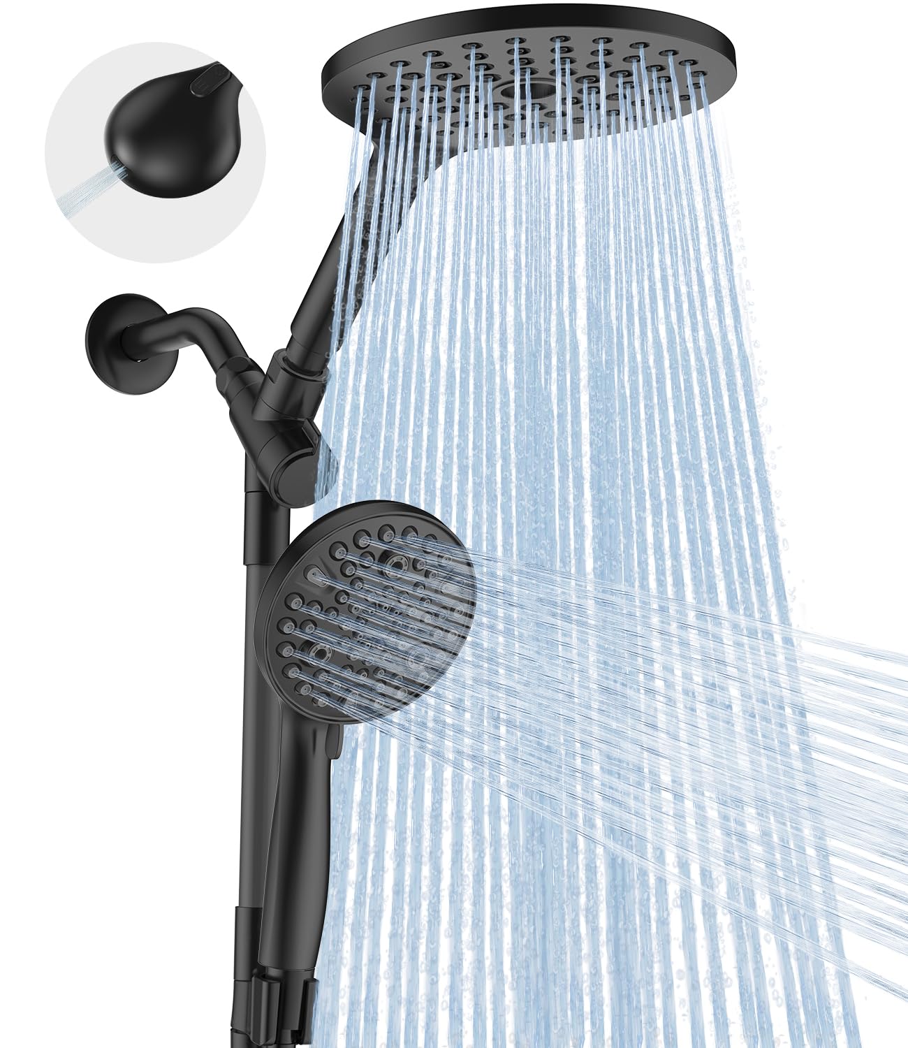 MakeFit Dual Handheld Shower Head Combo, 2-in-1 Rain Shower Heads System 8 Inch Rainfall Shower Head and 10 Modes High Pressure Hand Held Showerhead with Built-in Power Wash