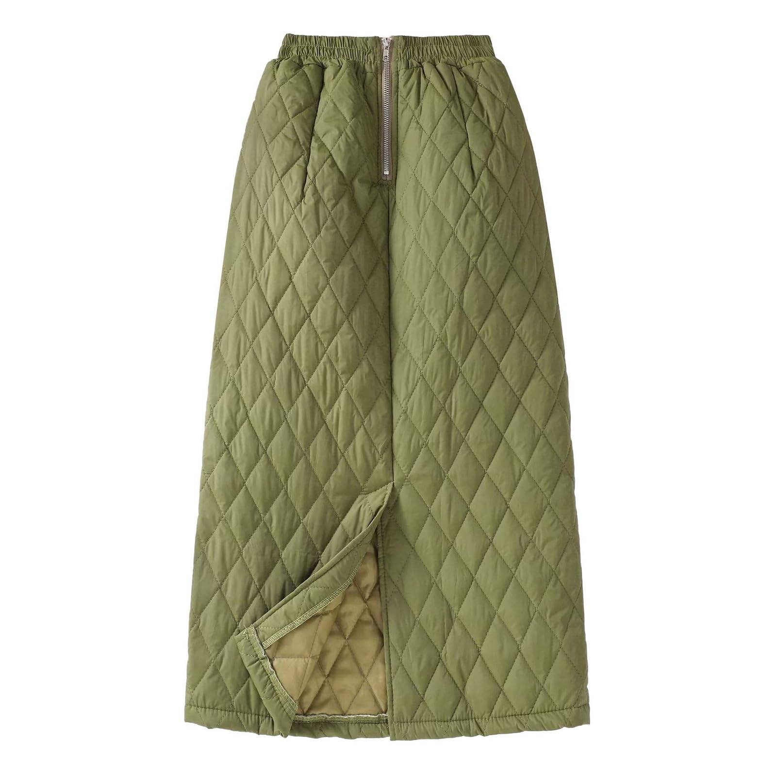 Womens Insulated Long Down Skirt Winter High Waist Zip Front Quilted Puffer Skirt