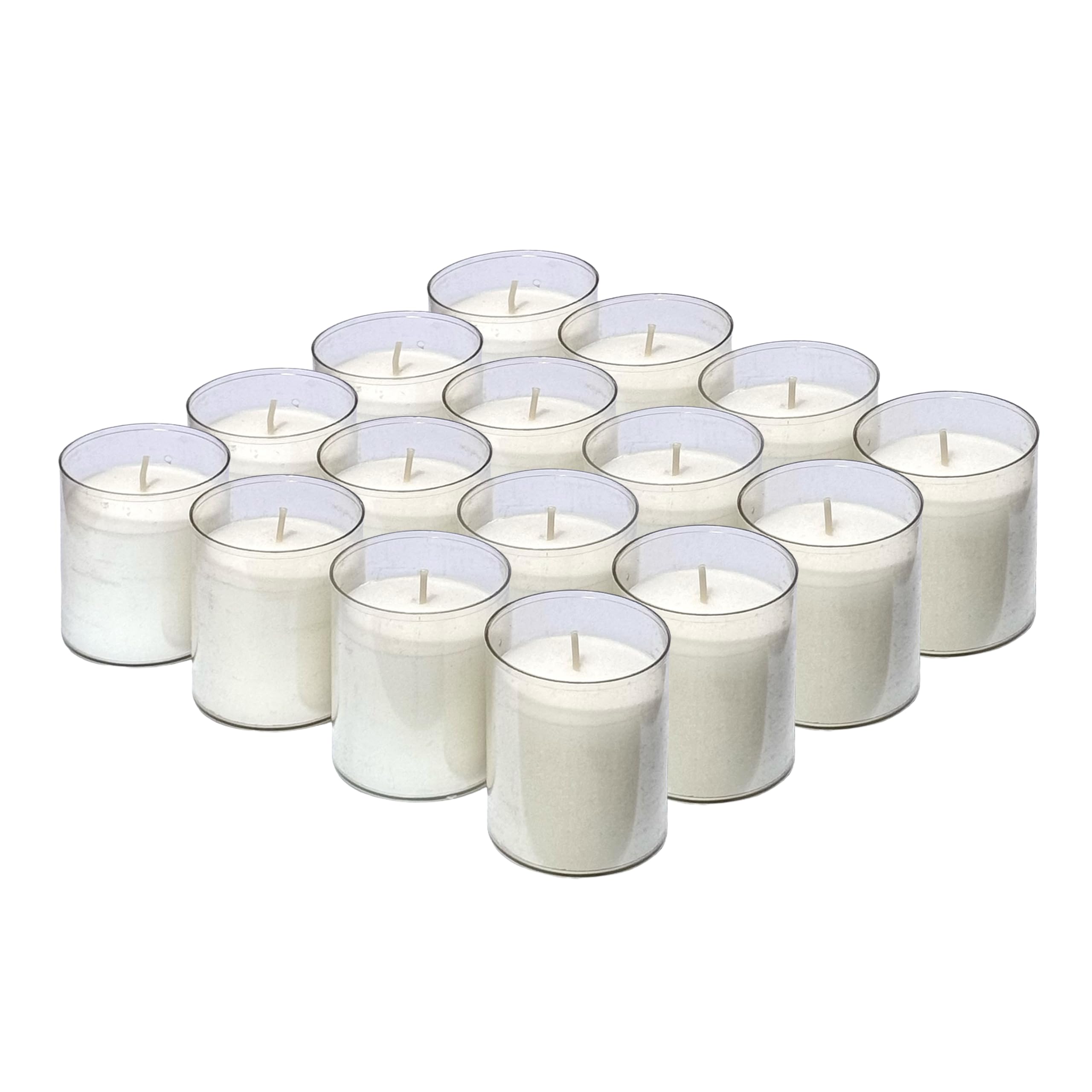 Horeca White Tealights Candles 16 Pack, 24 Hour Burn Time, Unscented Tea Lights, Transparent Plastic Cup