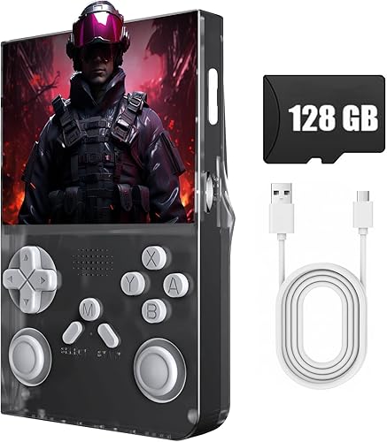 Miniatura 7 de R40S Pro+ - Consola de juegos portátil, mini consola de video retro 18000+ en 1, pantalla IPS de 3.5 pulgadas, memoria de memoria TF de 128 GB,