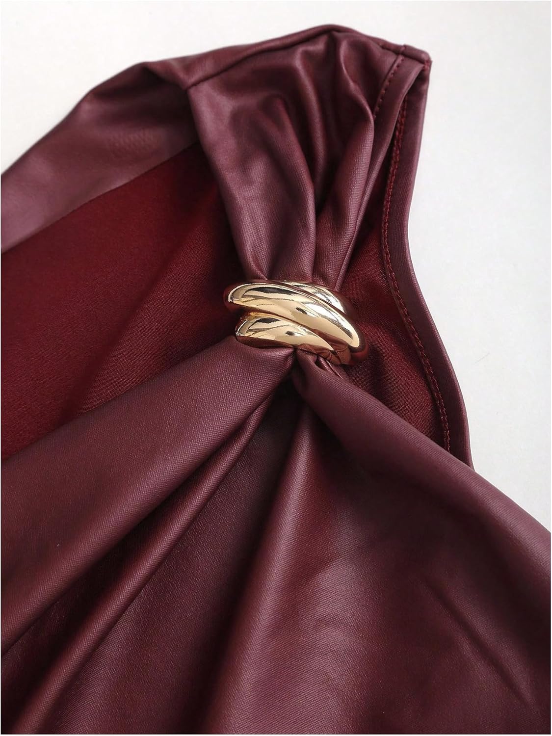 Milumia Women's Asymmetrical Off The Shoulder Leather Top Y2k Ruched Going Out Crop Tank Tops - Image 4