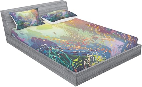 Miniatura 230 de Ambesonne - Juego de sábanas bajeras y fundas de almohada, diseño clásico botánico, plantas de jardín vintage, juego de 3 piezas con estampado