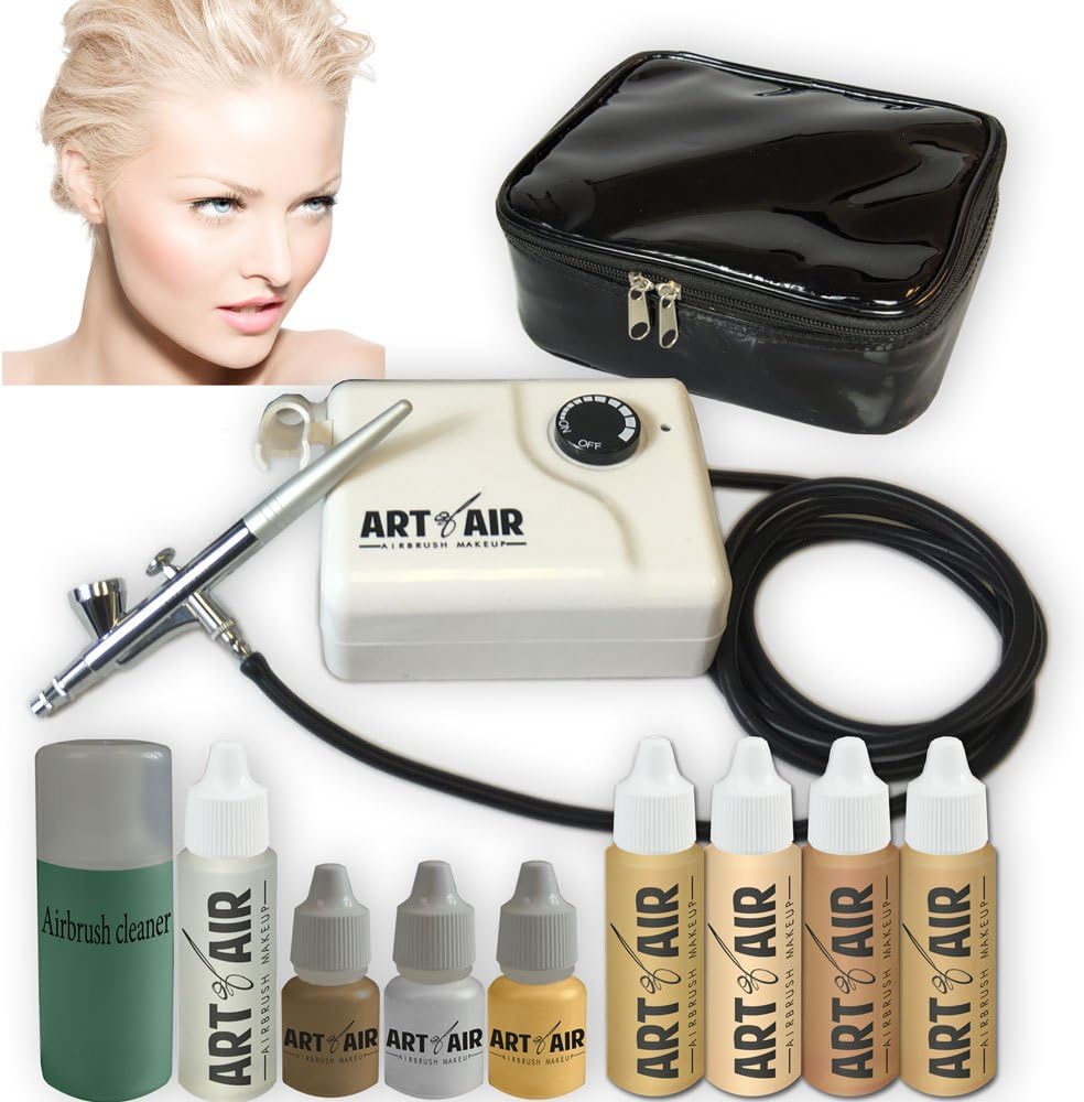 FAIR Complexion Professional Airbrush Cosmetic Makeup System / 4pc Foundation Set with Blush, Bronzer, Shimmer and Primer Makeup Airbrush Kit